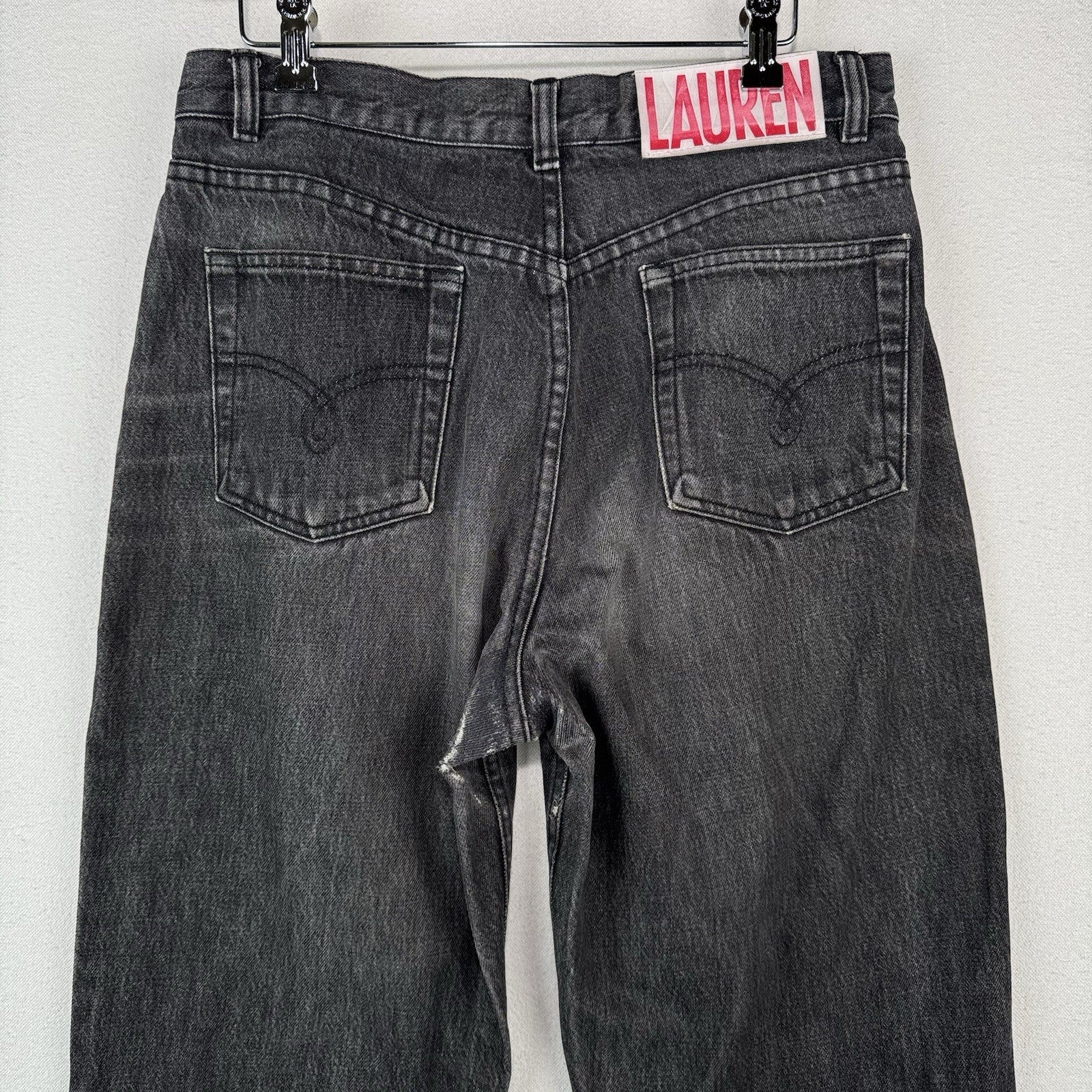 80’s Vtg Lauren Ralph Lauren Womens 30x31 Black Denim Jeans Made USA *Distressed