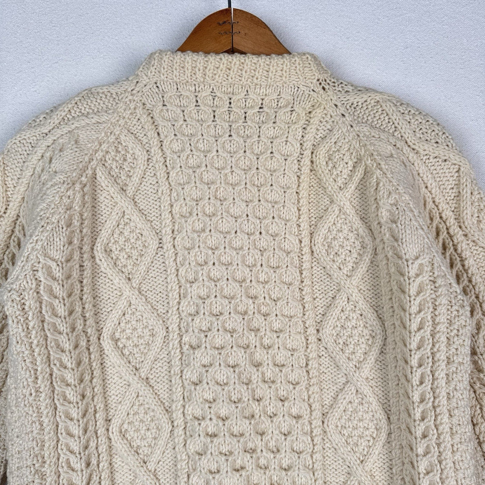 Carraig Donn Aran Cardigan Sweater Small/Med Ireland Wool Cable Knit Ivory