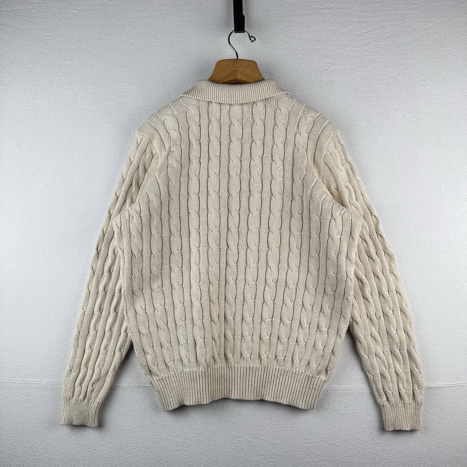 Vintage Polo Ralph Lauren Mens XL Cream Collared Cable Knit Sweater Pima Cotton