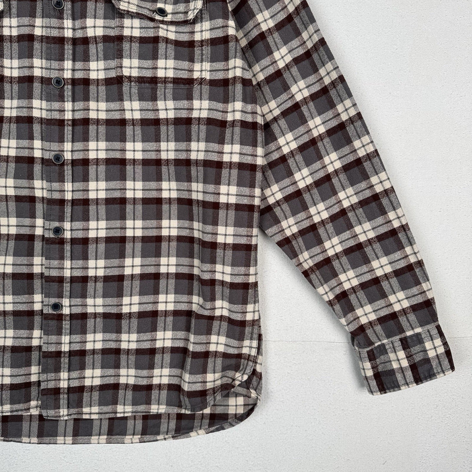 Jachs Men’s Large XL Cream Brown Gray Heritage Thick Material Flannel Button Up