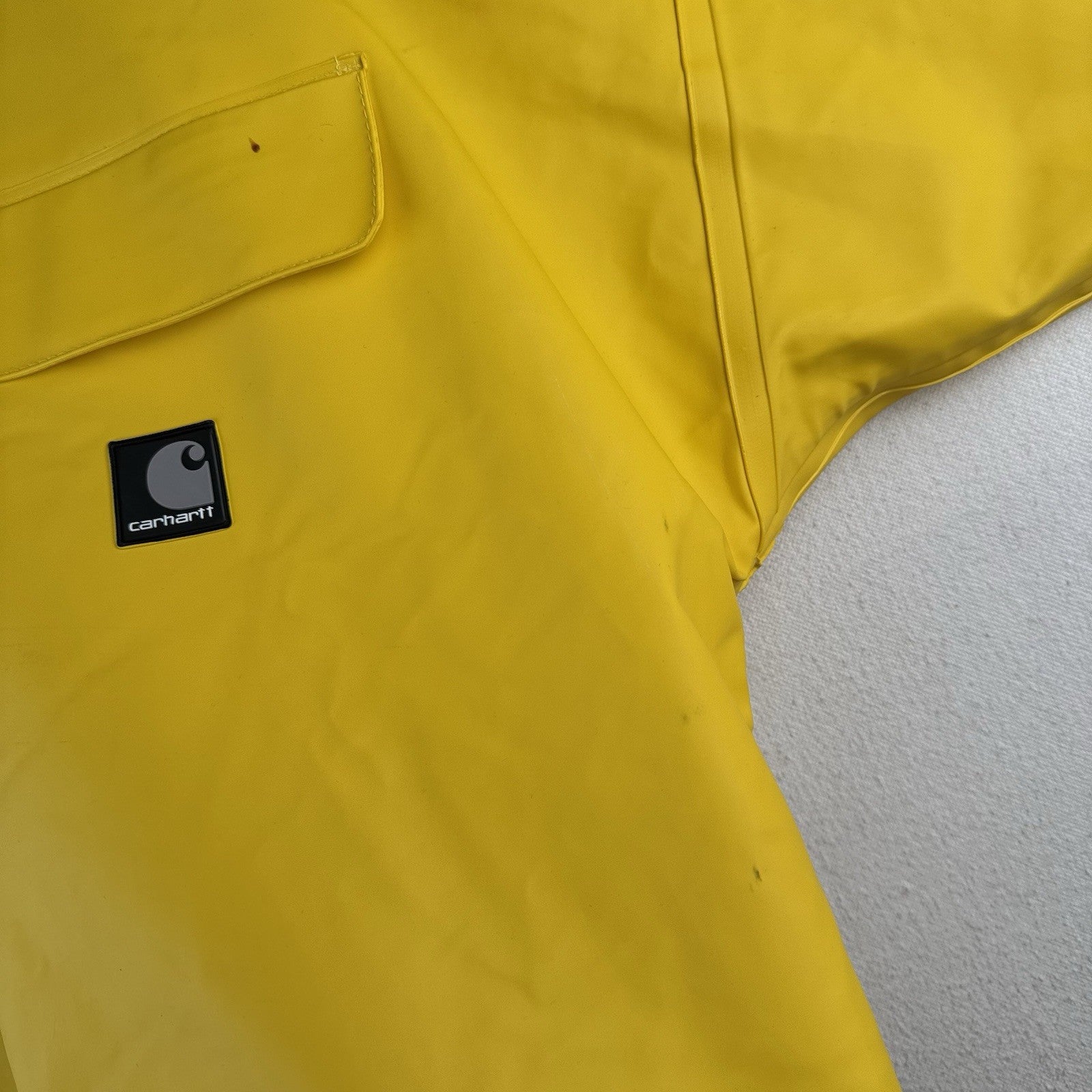 Vintage Carhartt Waterproof Surrey Yellow Rain Jacket Men’s Large PVC Snap Hood