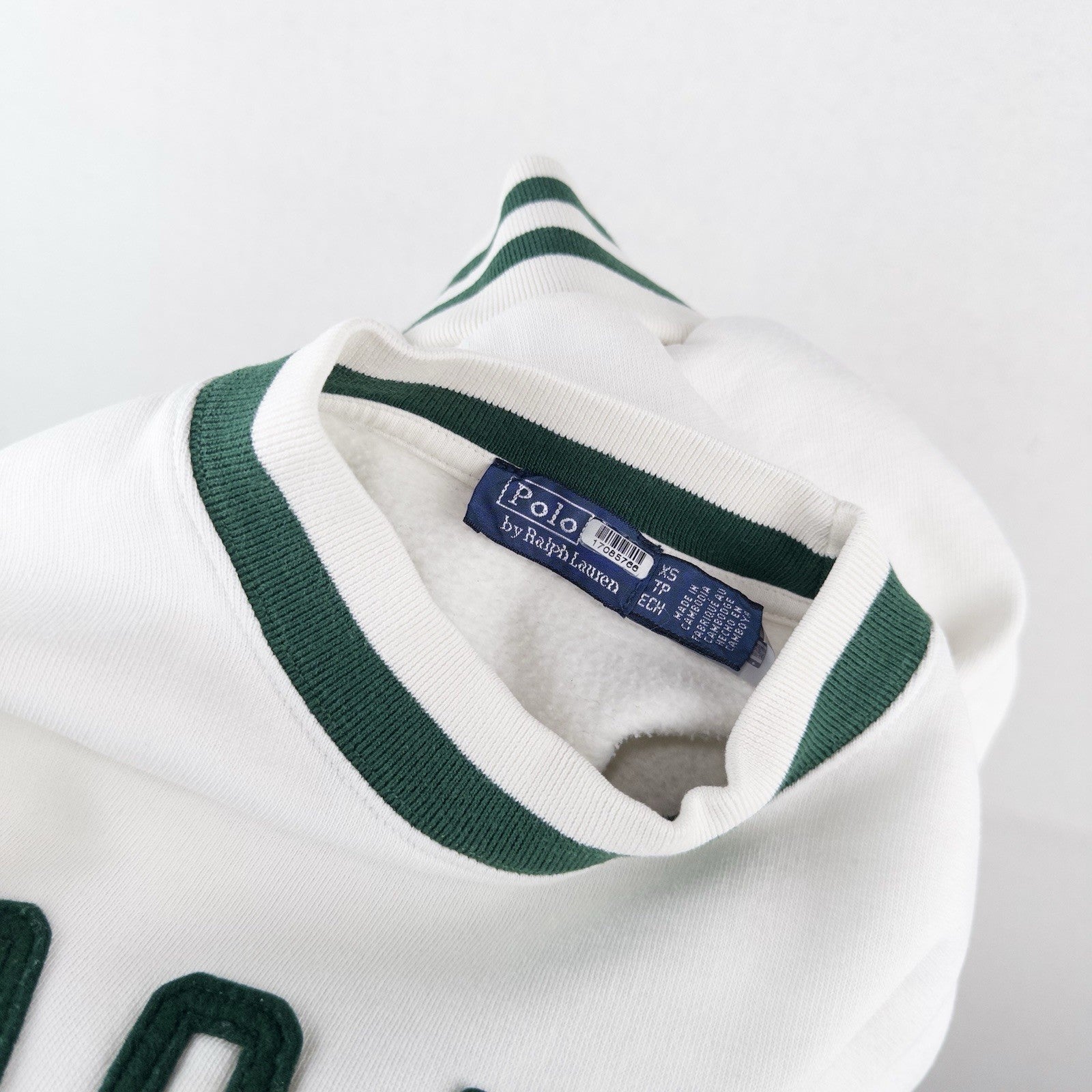 Polo Ralph Lauren Women’s XS Felt Logo Spell-out Fleece Sweatshirt White Green