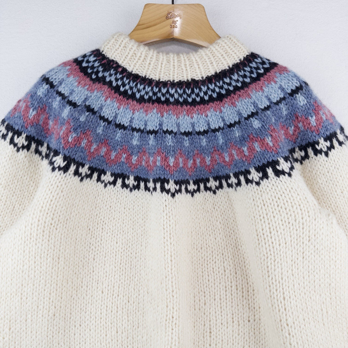80’s Vtg Stockholm Fair Isle Nordic Yoke Wool Sweater Chunky Denmark Knit Large