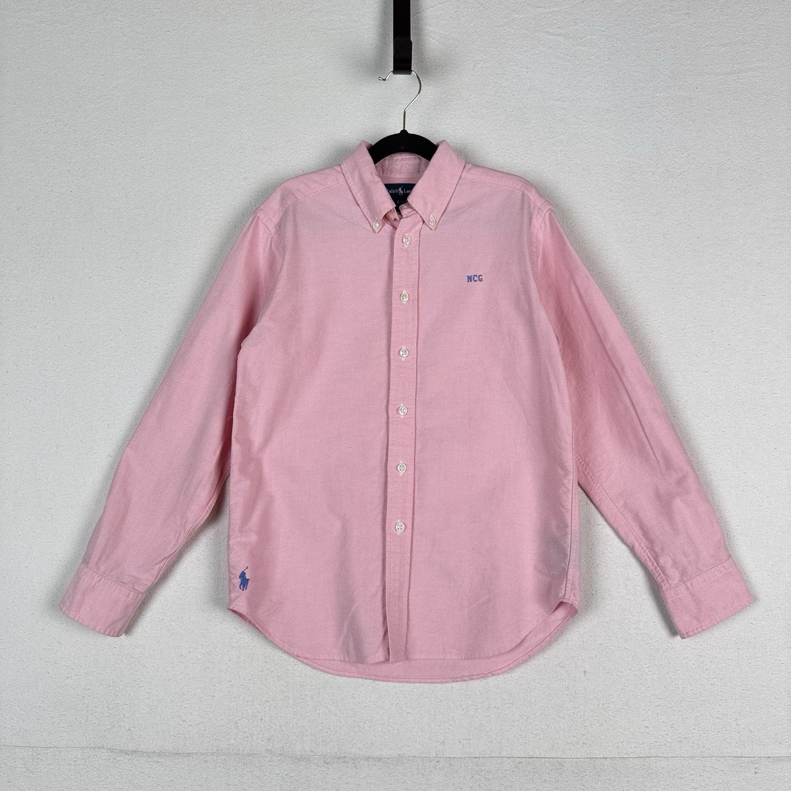 (2) Ralph Lauren Boys S 8-10 Oxford Shirts Blue Stripe Pink *NCG Monogram