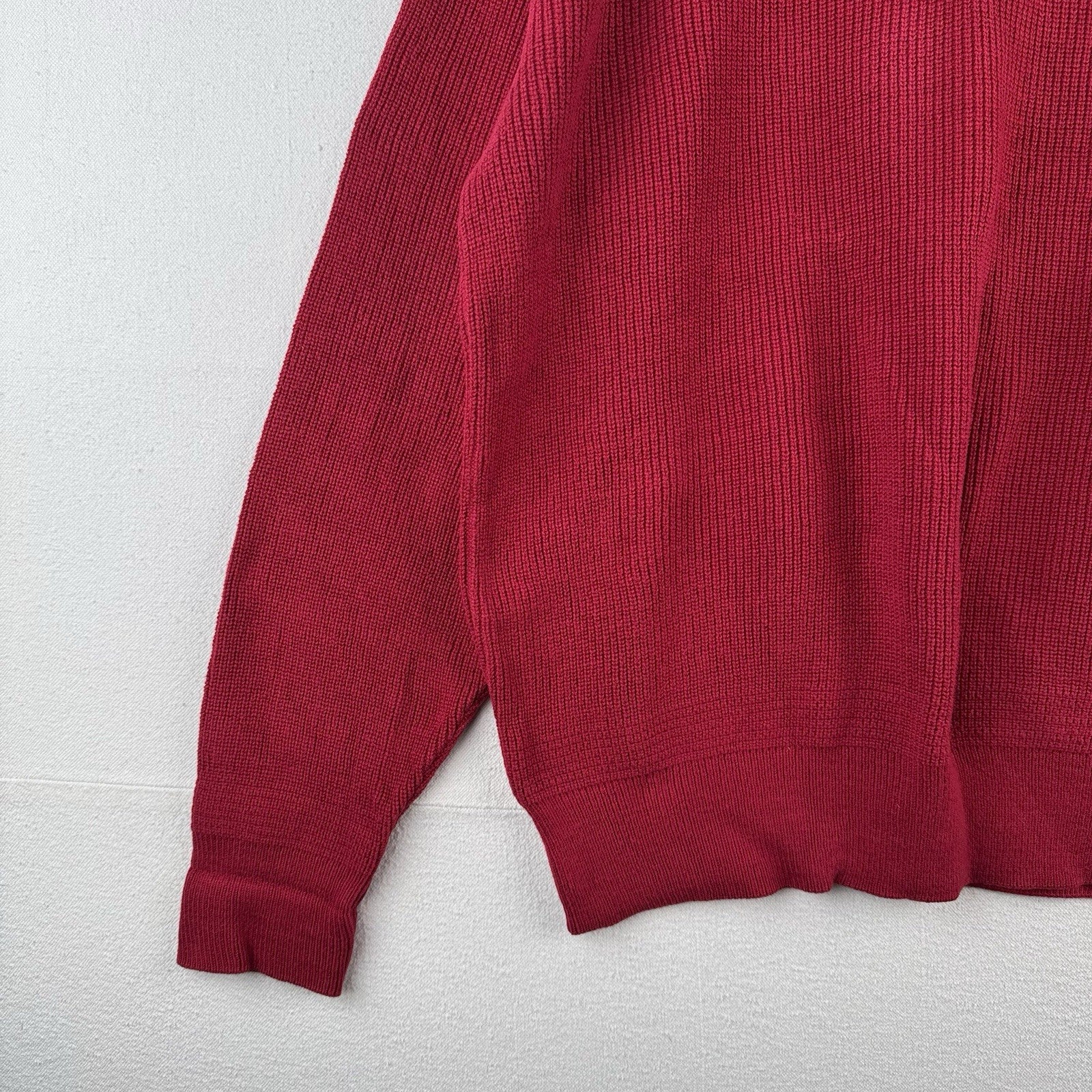 90s Vintage LL Bean Men's Large Red Henley Fisherman Sweater Made In USA
