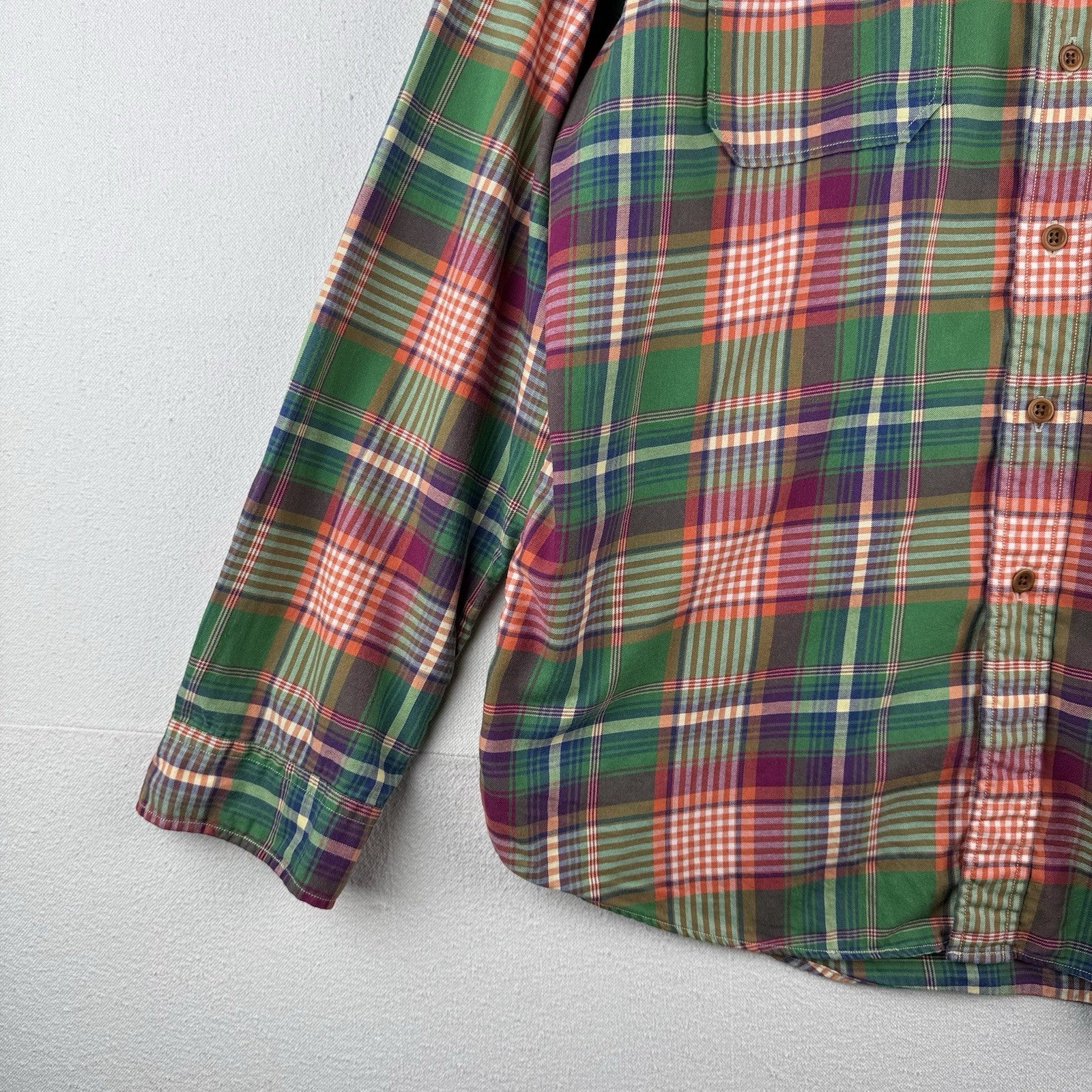 Vintage Polo Ralph Lauren Men’s XL Madras Button Down Shirt Green Orange Safari