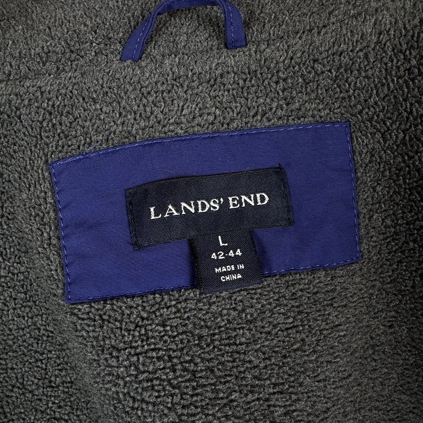 Lands' End Fleece Jacket Men’s Large Blue Squall Windcheck Thermolite Insulated