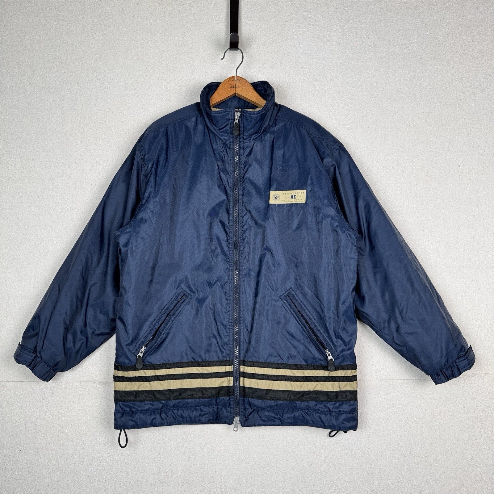 Vintage American Eagle Parka Size S Full Zip Heavyweight Sherpa Nylon Blue 90s