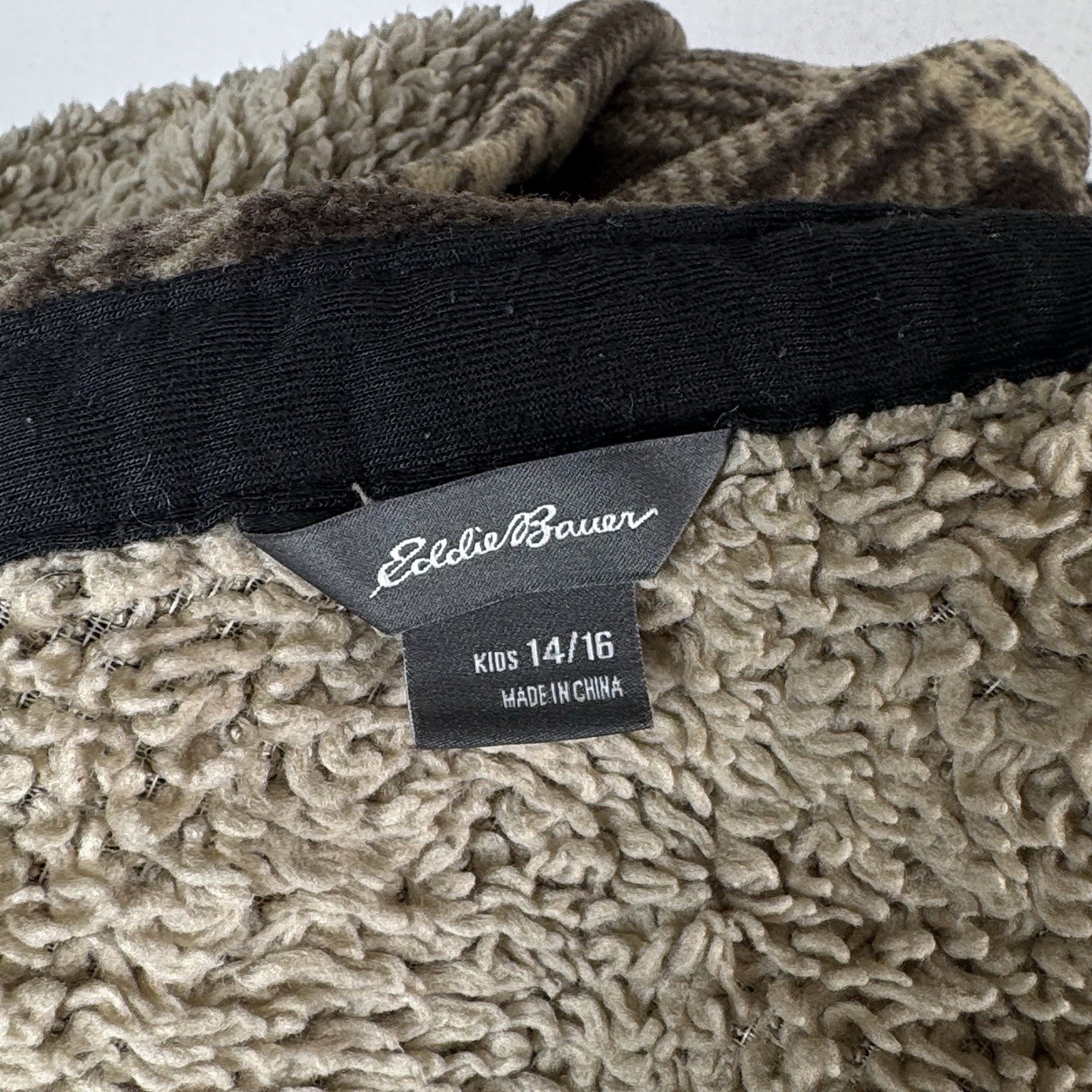 Eddie Bauer Boys Thick Fleece Sherpa Lined Jacket Shirt Brown Plaid Size 14/16
