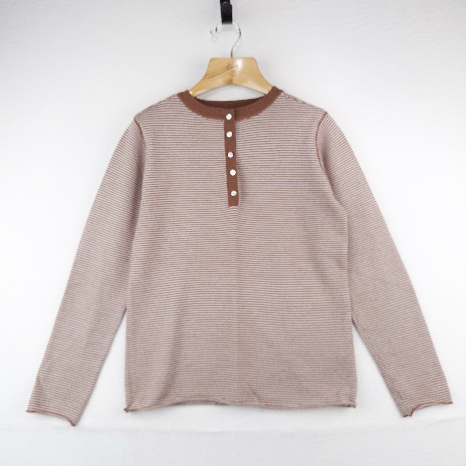 Merino Wool Striped Sweater Henley Women’s Large Carve Designs