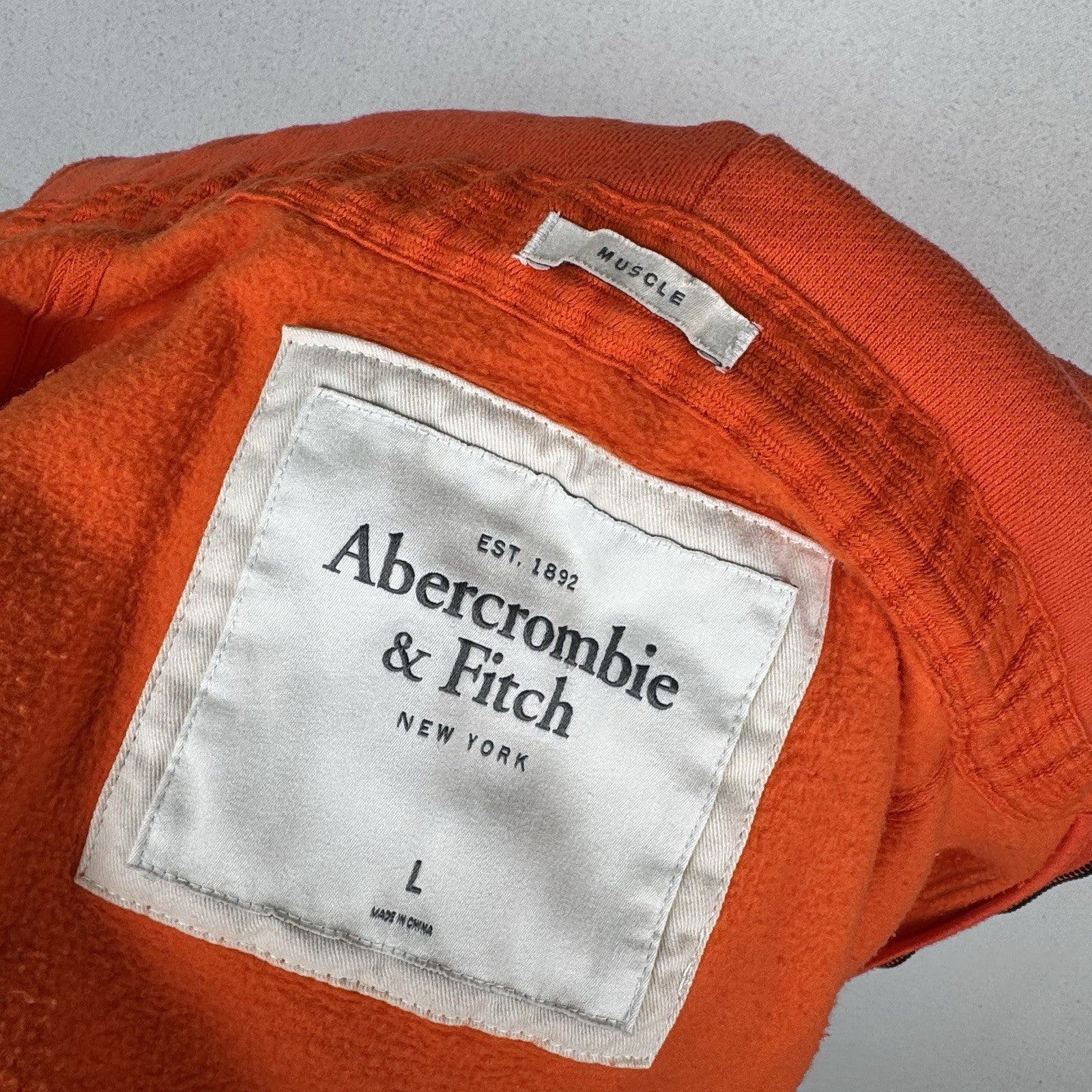 Vintage Abercrombie & Fitch NY Muscle High Cotton Zip Hoodie Orange Large