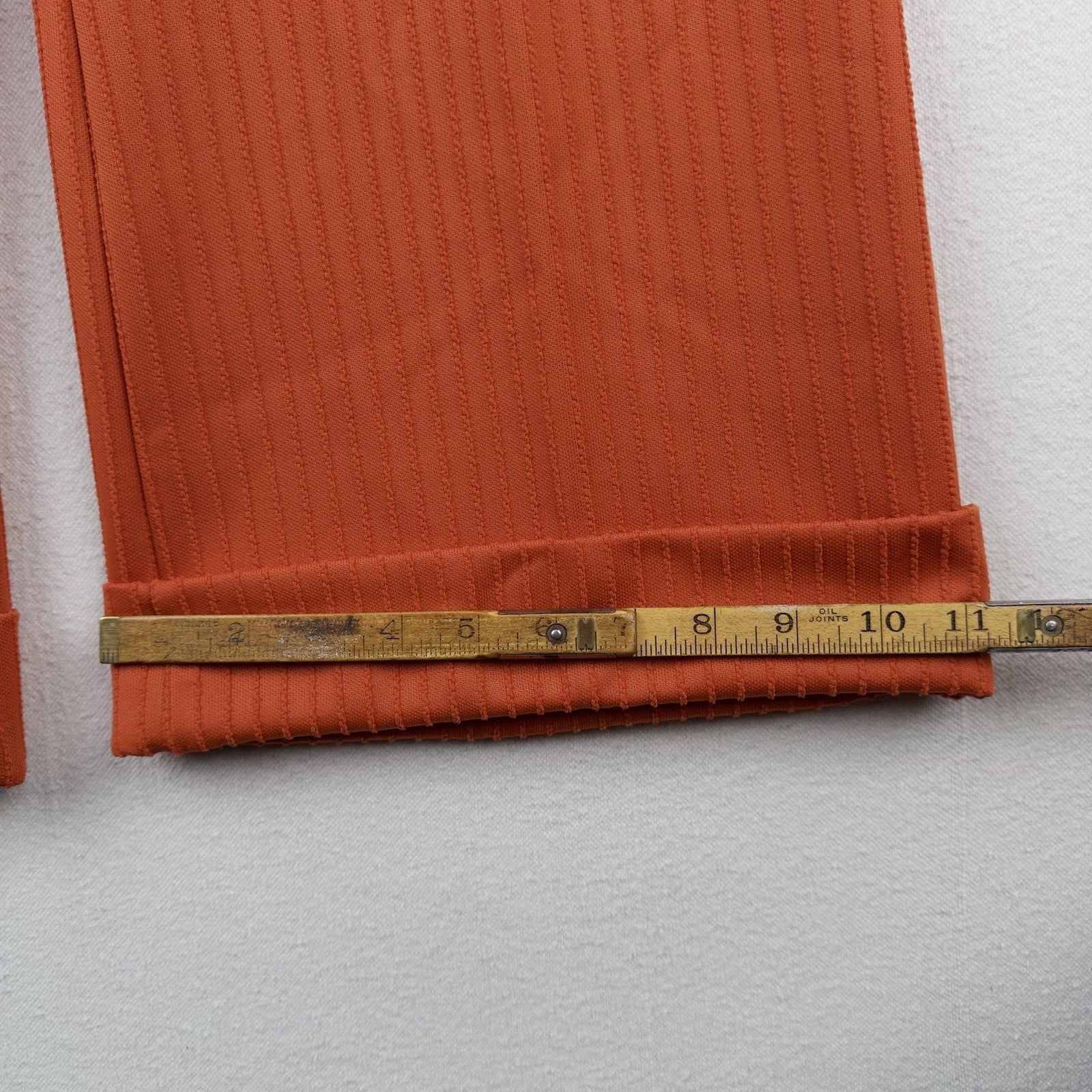 70’s Vtg High Waisted Belted Wide Leg Pant Pinstripe Texture Small 27x27 Orange