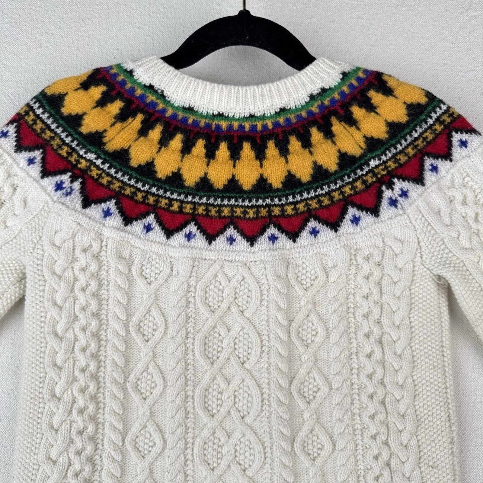 Polo Ralph Lauren Girl’s Small (7) Fair Isle Aran Knit Sweater Cream Colorful