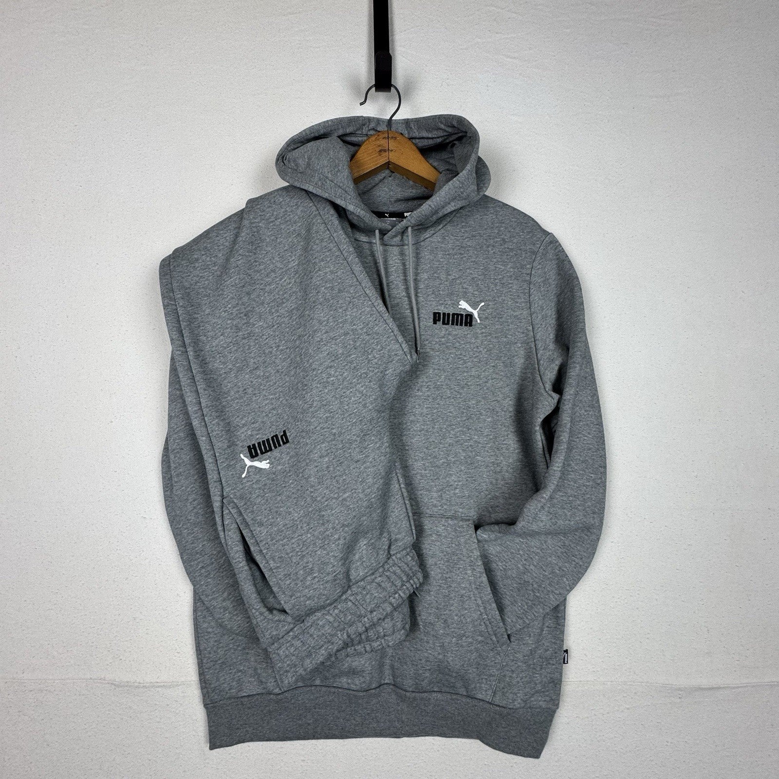Puma Essential Embroidery Logo Sweat Hoodie + Matching Pants Tracksuits Gray M