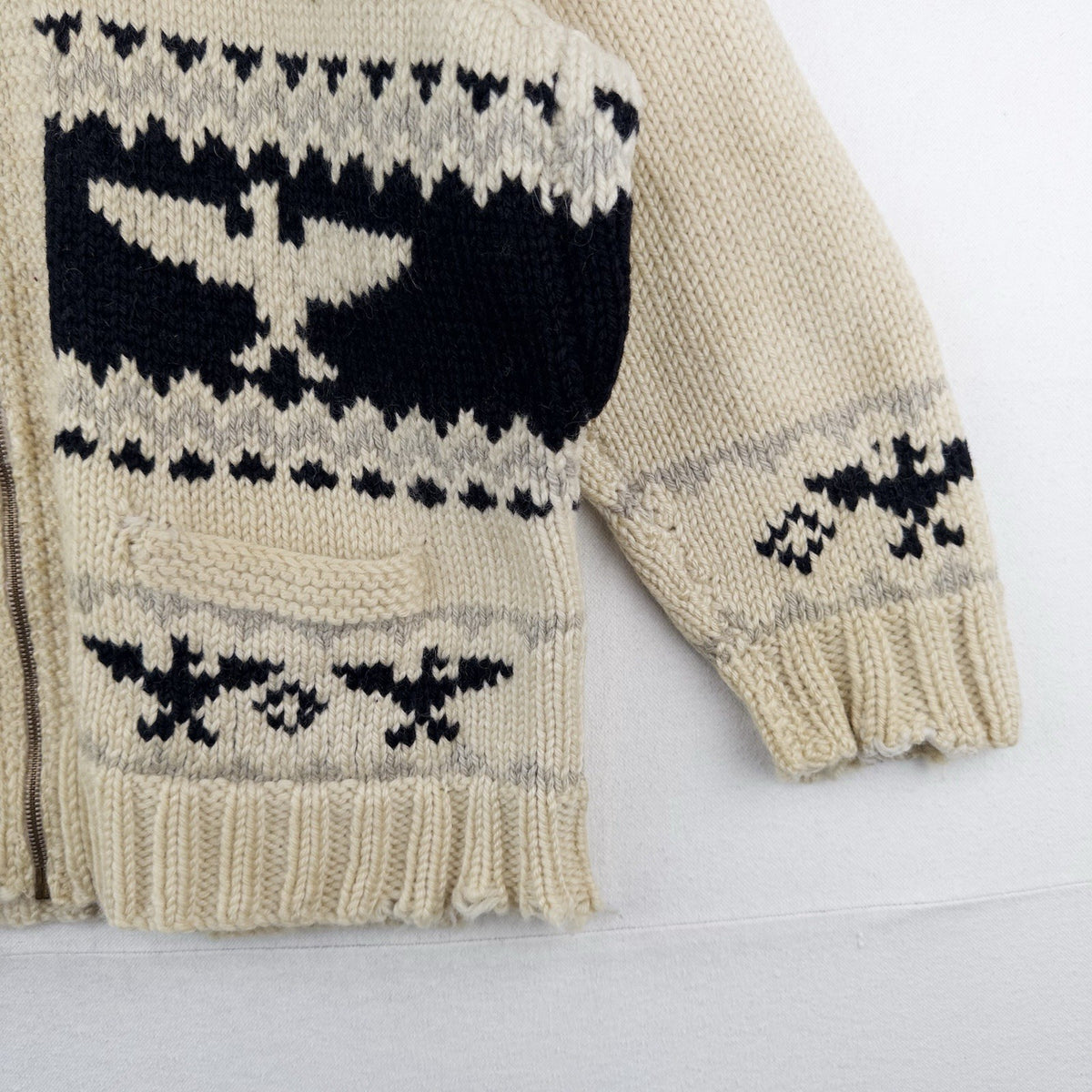 60’s Vtg Cowichan Hand Knit Thunderbird Wool Cardigan Sweater Men’s Large *Read