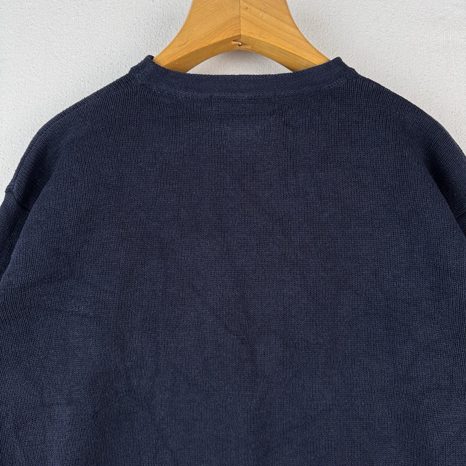 90’s Vintage Polo Ralph Lauren Men’s Large Linen Knit Crewneck Sweater Navy Blue