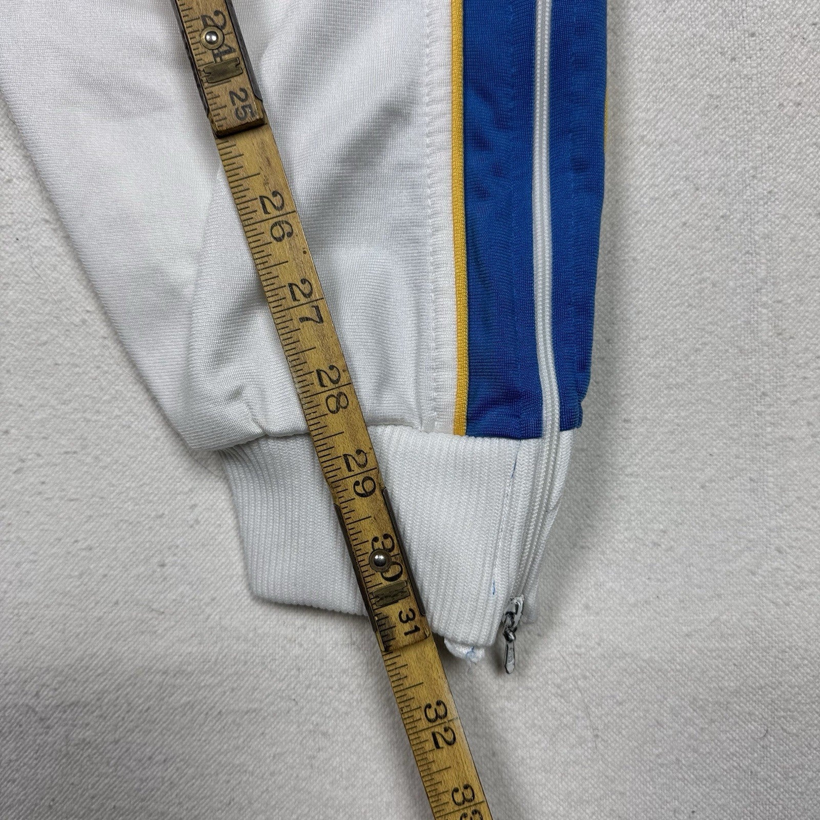 Vintage 80’s Puma Track Pants Embroidered Logo White Blue Yellow
