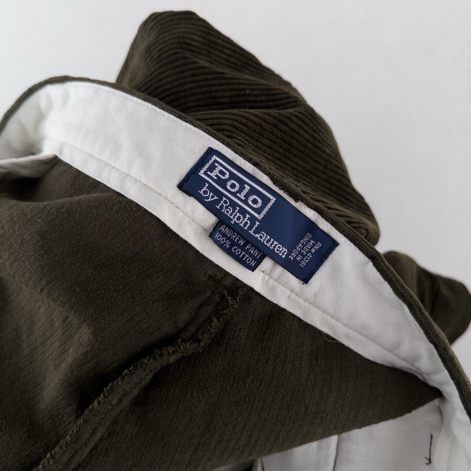 90’s Vtg Polo Ralph Lauren Corduroy Andrew Pant Mens 44x30 Olive Green Wide Wale