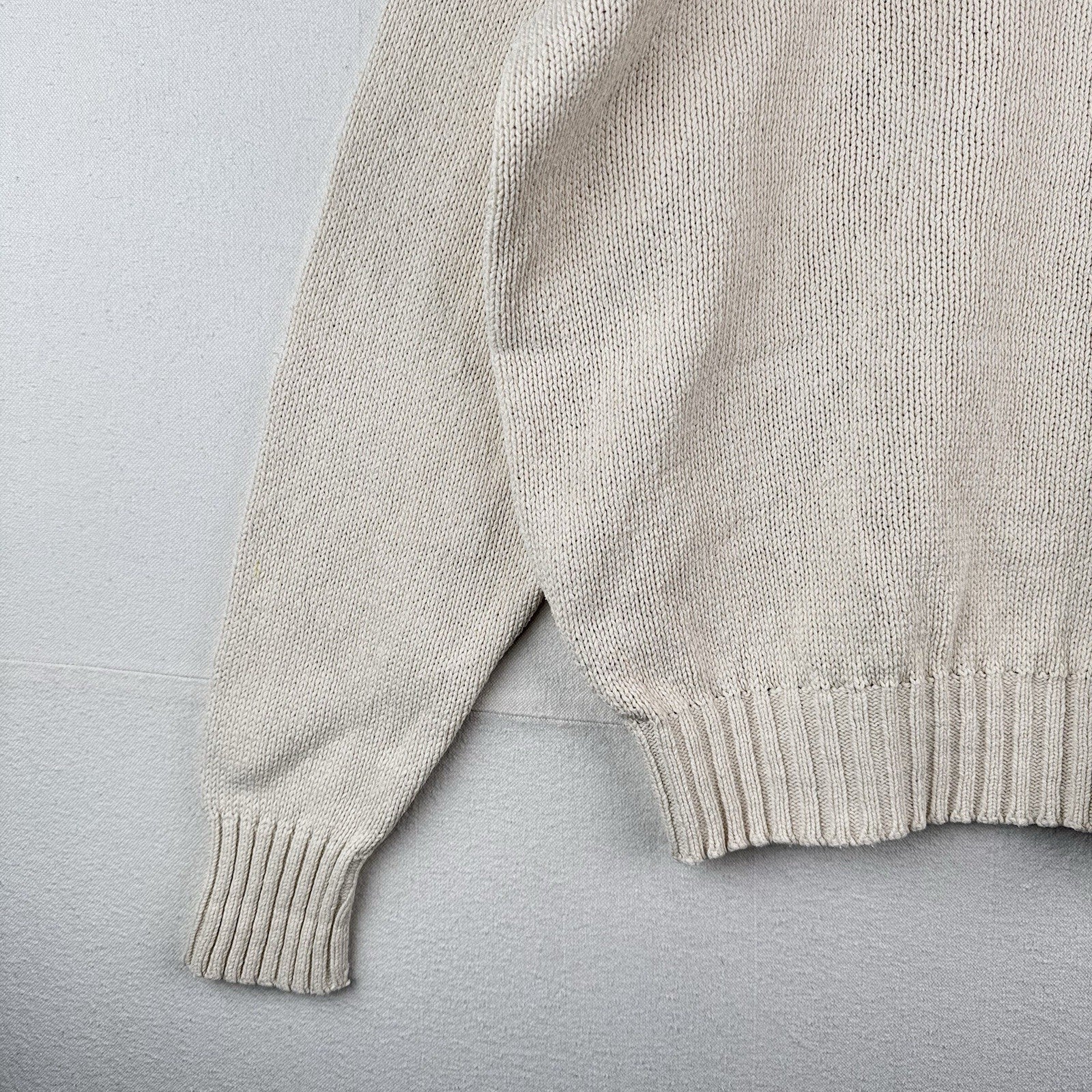 90s Vtg Polo Ralph Lauren Sweater Men's 2XL Cream 100% Cotton Crewneck Navy Pony