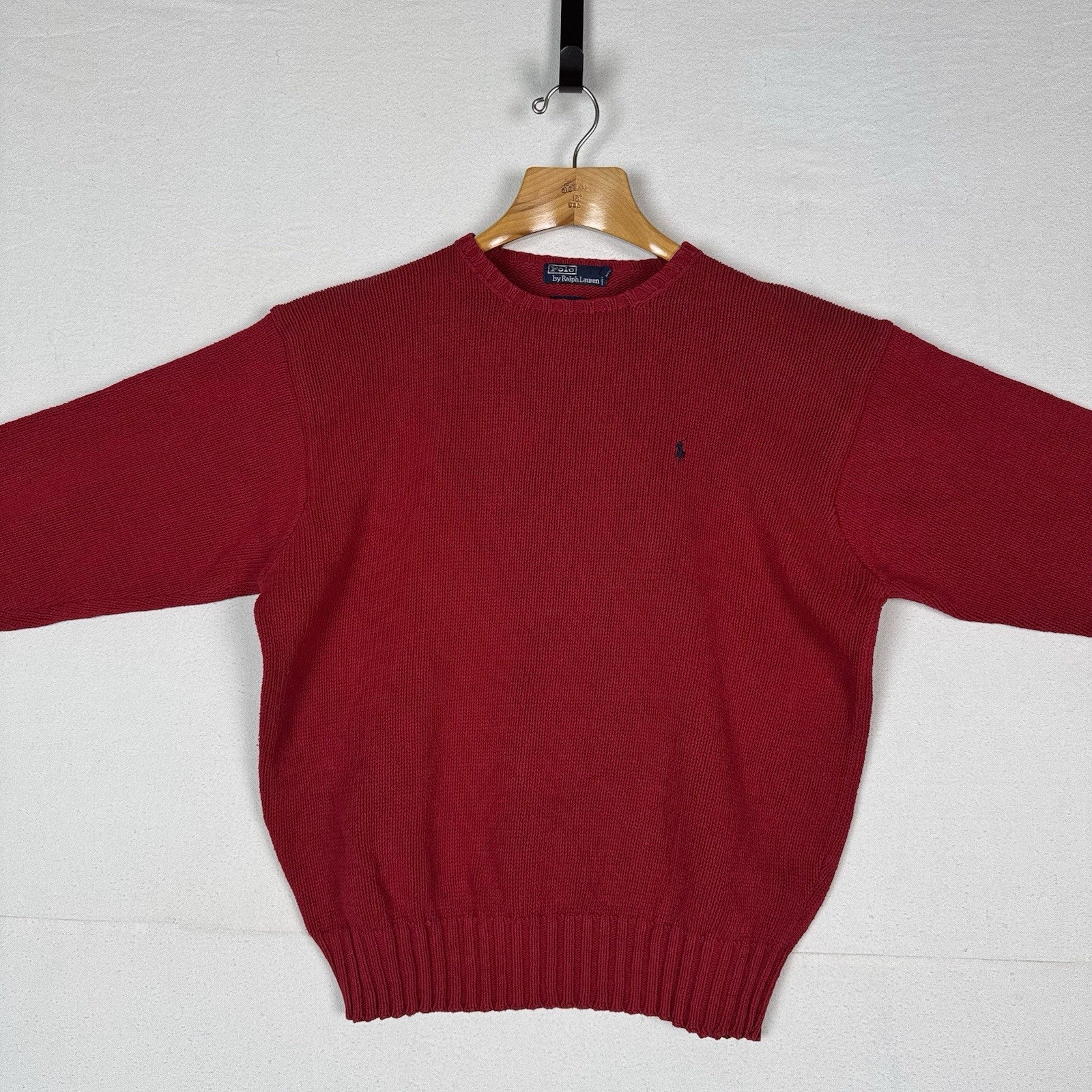 90’s Vintage Polo Ralph Lauren Mens 2XL Sweater Red Knit Crew 100% Cotton *Read