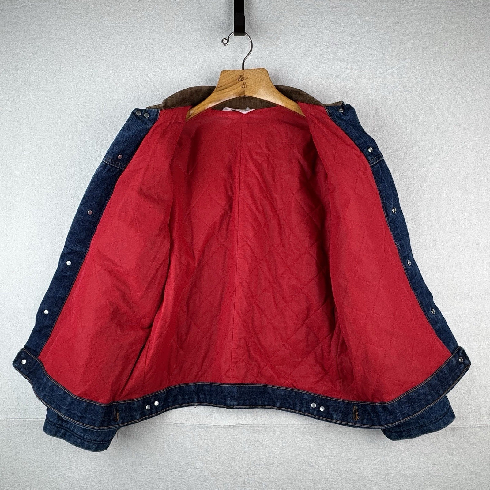 70’s Vtg Key Imperial Denim Jacket Men’s 44 Long Brown Corduroy Collar Made USA