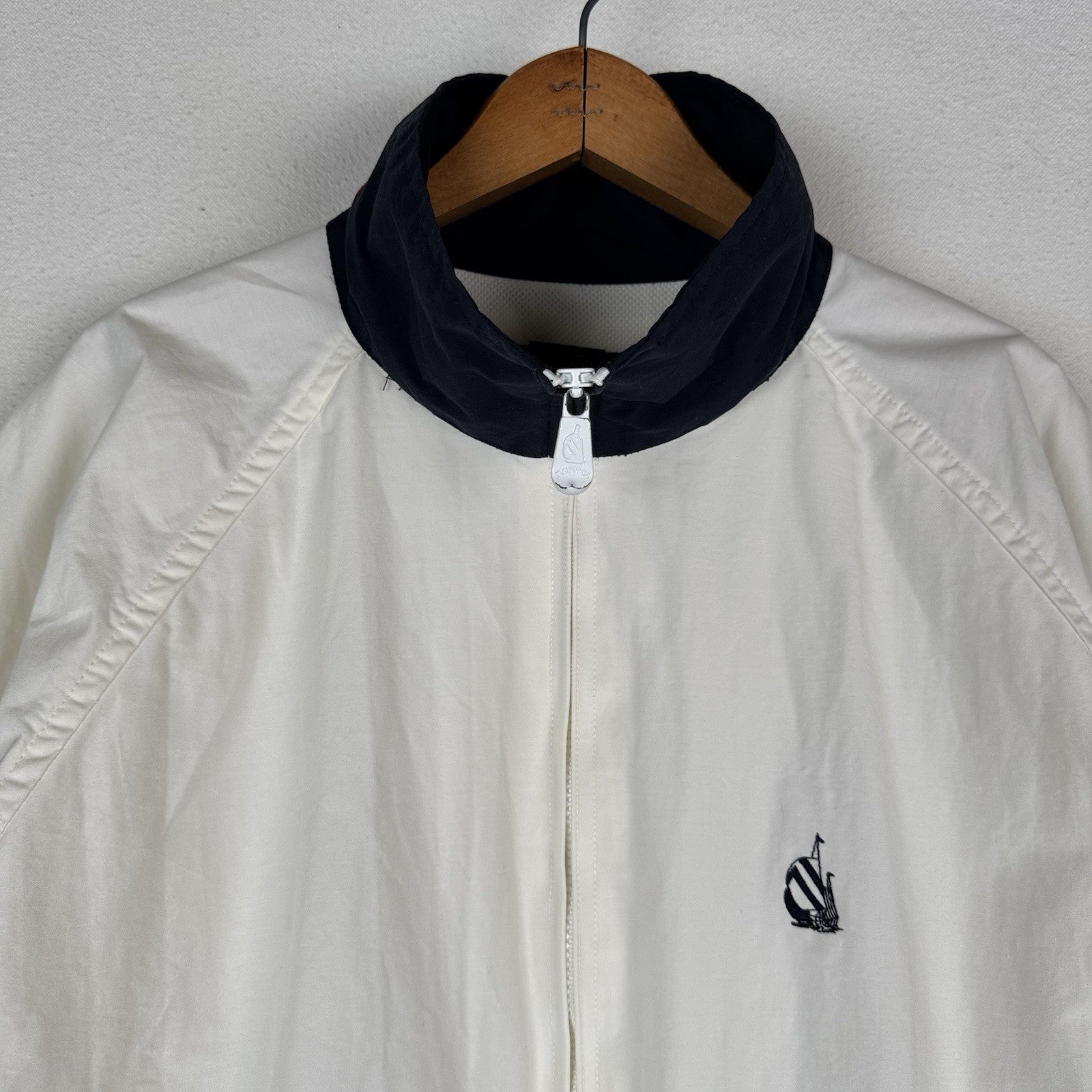 Vtg 90’s Nautica Men’s Large Sailing Windbreaker Jacket White Blue Full Zip Flag