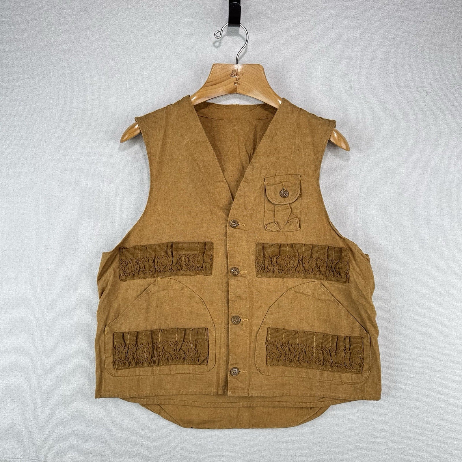 60’s Vtg Drybak Hunting Vest Brown Duck Canvas Shell Loops Game Bag Men’s M 40”