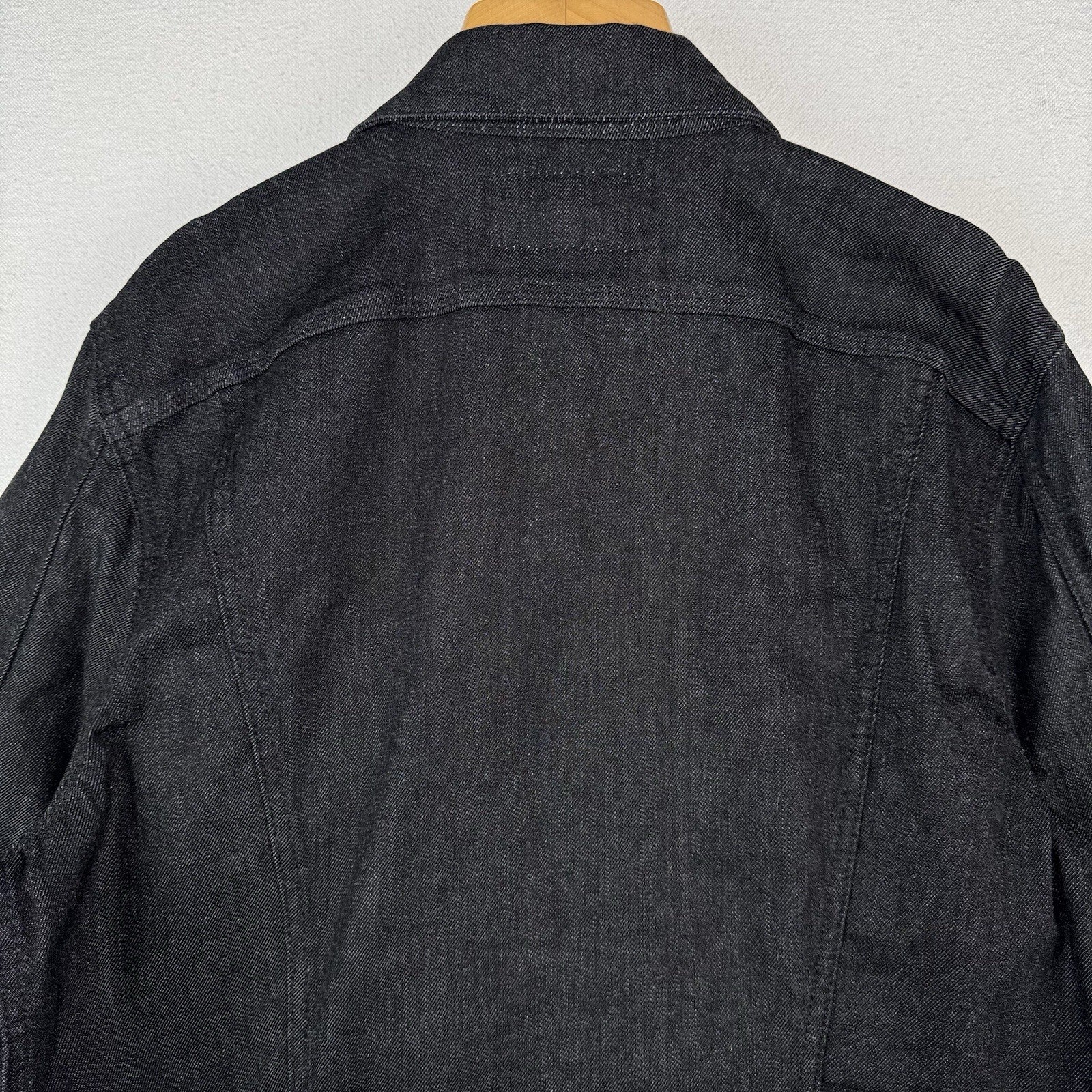 7 For All Mankind Denim Perfect Trucker Jacket Mens Large Black Stretch