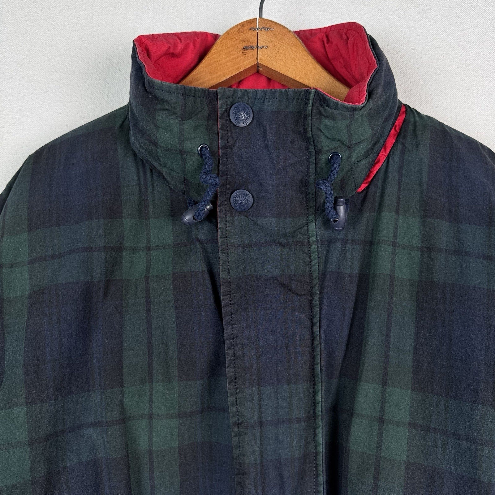 Vintage 90s Tommy Hilfiger Down Coat Ski Jacket Mens XL Tartan Plaid Embroidered