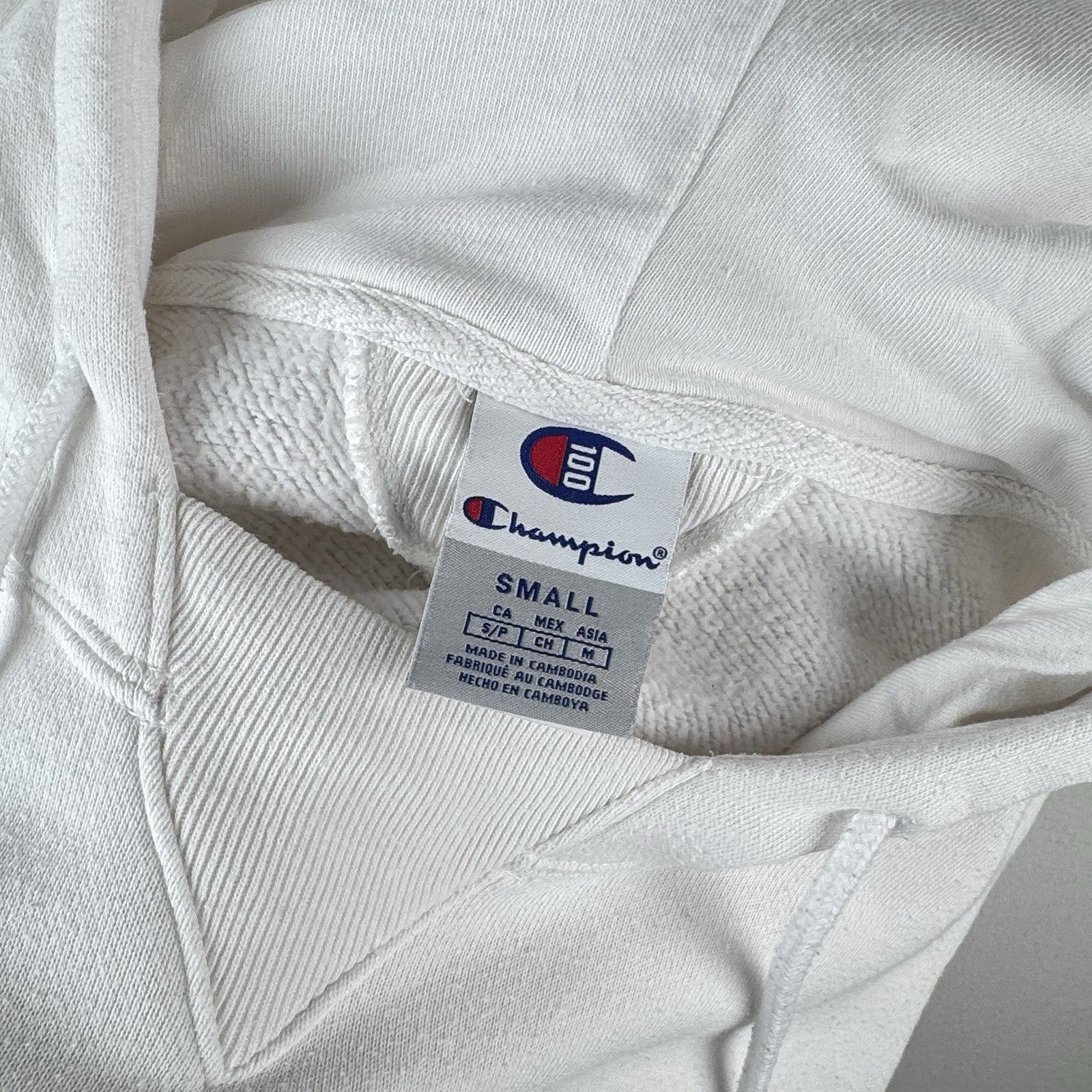Champion White Century Collection C100 Chenille Logo Hoodie Men’s Small *Read