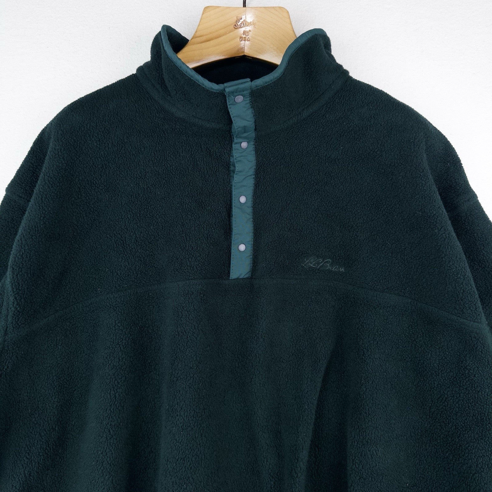 80’s Vtg LL Bean Snap Green Fleece Cursive Logo Pullover Men’s 2XL (54) USA