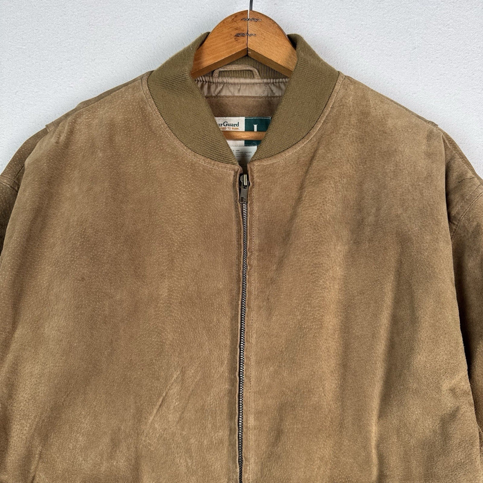 Vintage Wear Guard Genuine Leather Bomber Jacket Mens Large Tan Suede Lined 90s