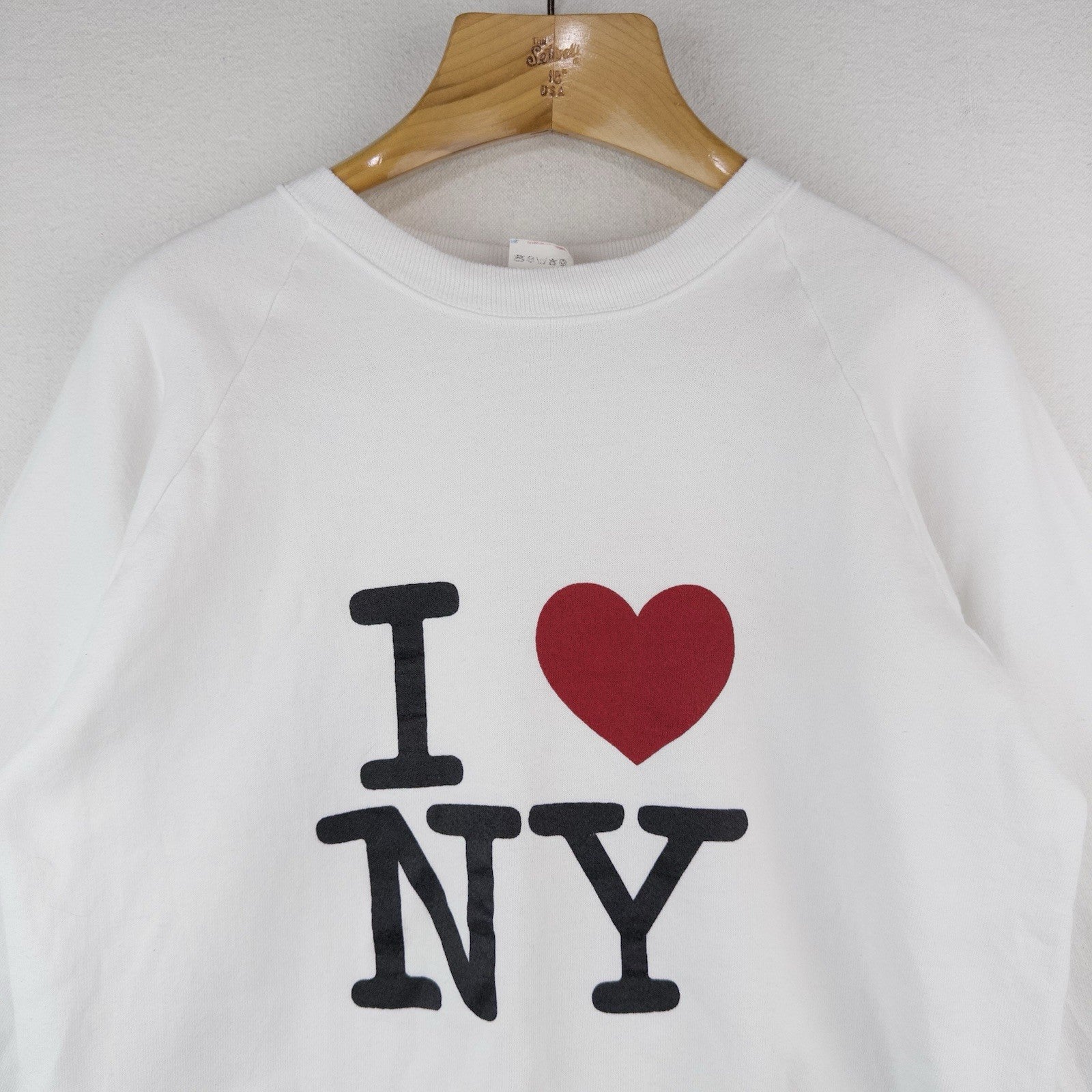 80’s Vtg I Love NY Raglan Crewneck Sweatshirt Men’s Large White *Distressed