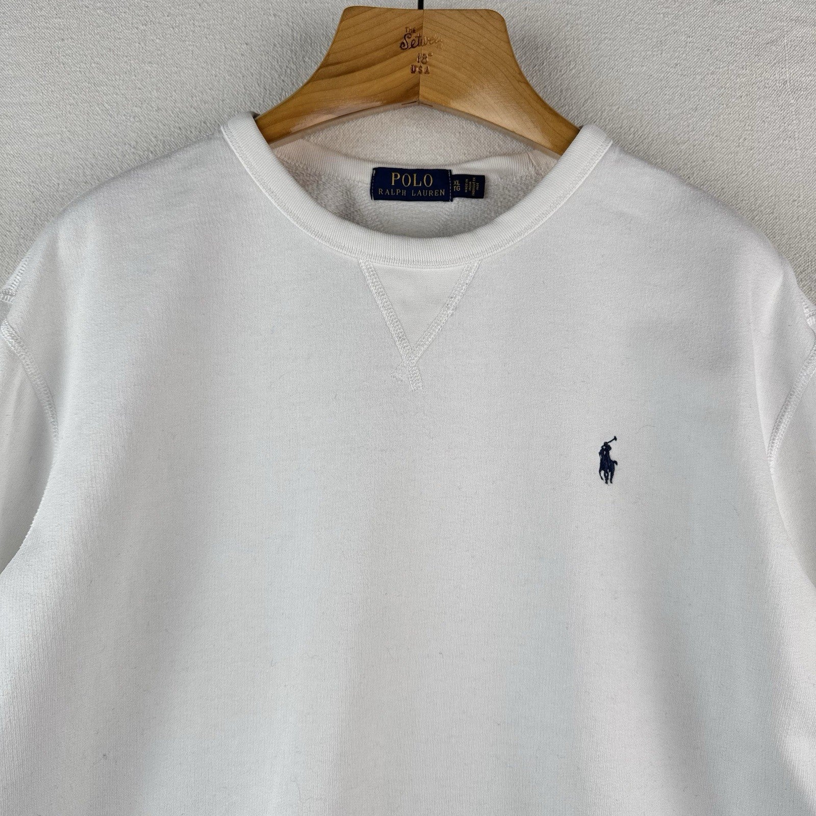 Polo Ralph Lauren Sweatshirt Mens XL White Fleece Double V Notch Pullover *Read
