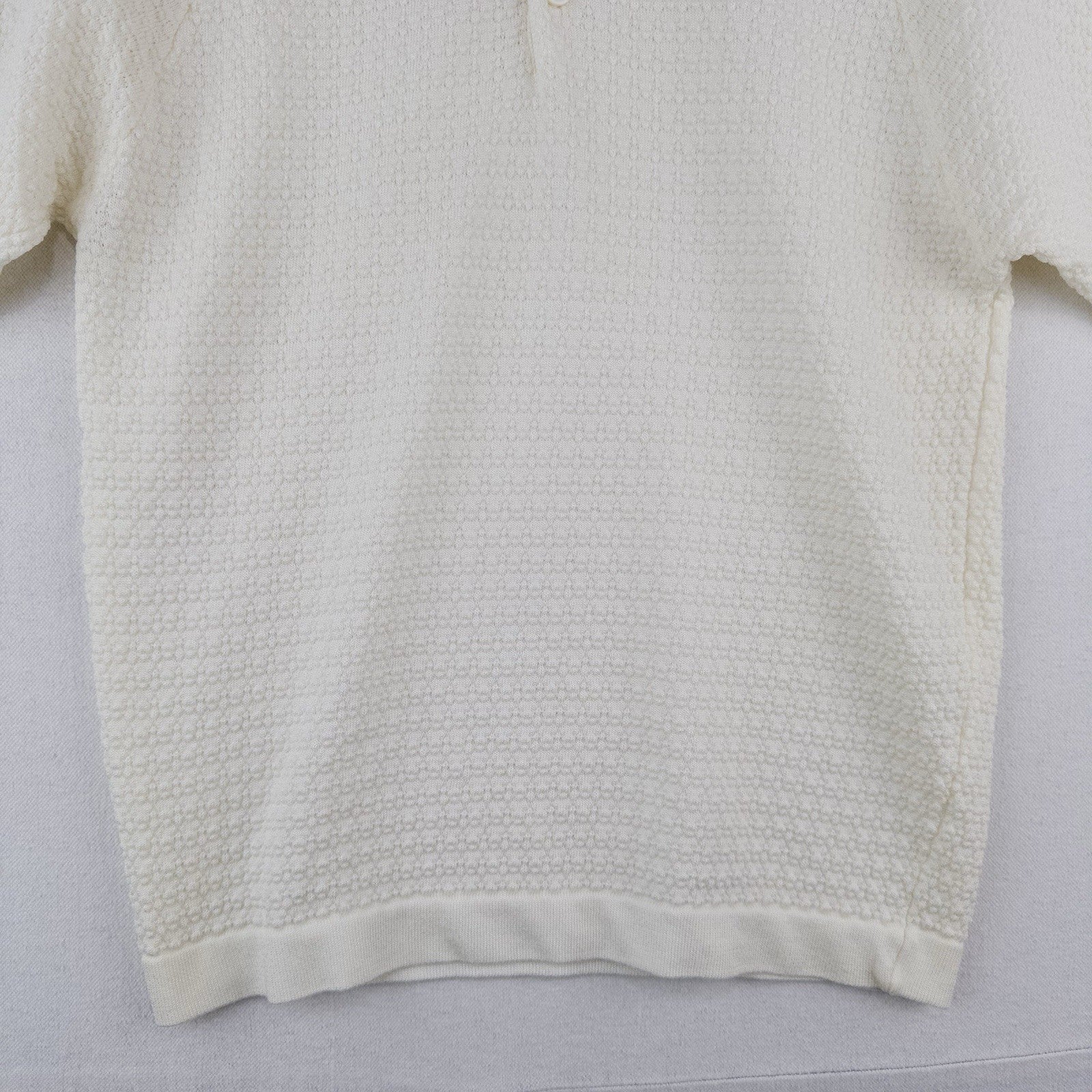70’s Vtg Donegal Colesta Men’s M Cream Ivory Textured Polo Shirt Dagger Collar