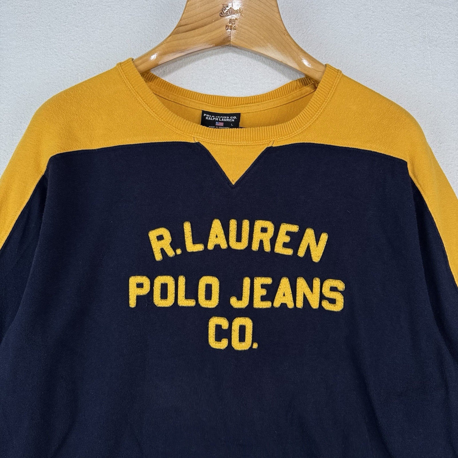 90’s Vtg Ralph Lauren Polo Jeans Co Men’s L Sweatshirt Blue Yellow Made In USA