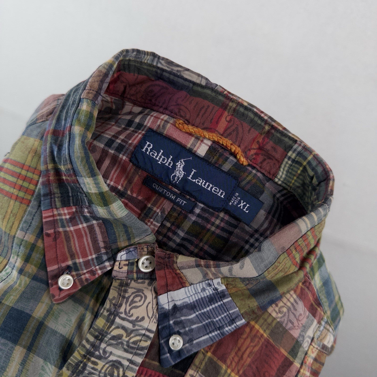 90’s Vtg Polo Ralph Lauren Men’s XL Plaid Madras Patchwork Button Down Shirt