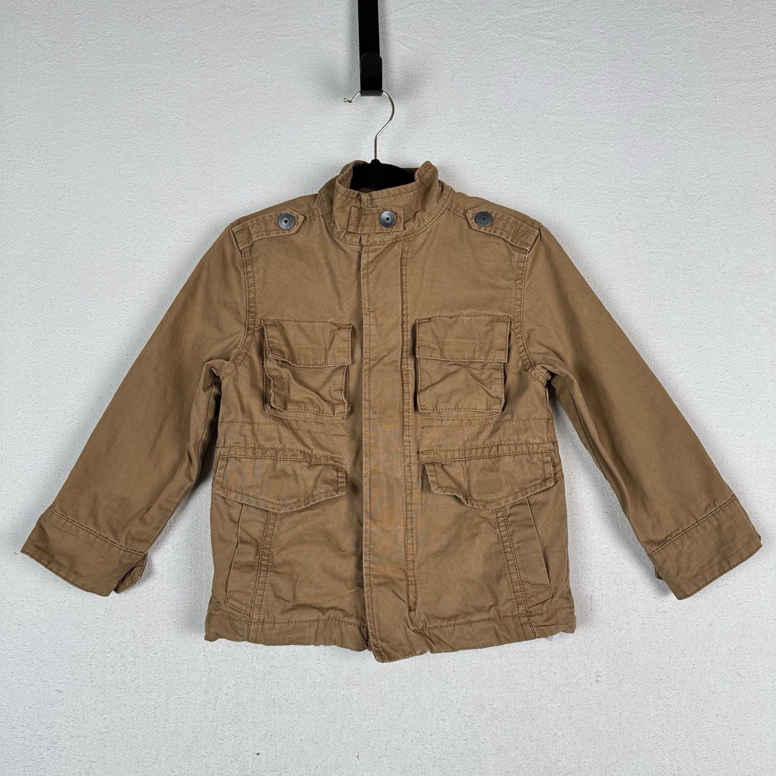Childrens Place Military Utility Barn Jacket XS 4T Tan Flannel Lines Full Zip