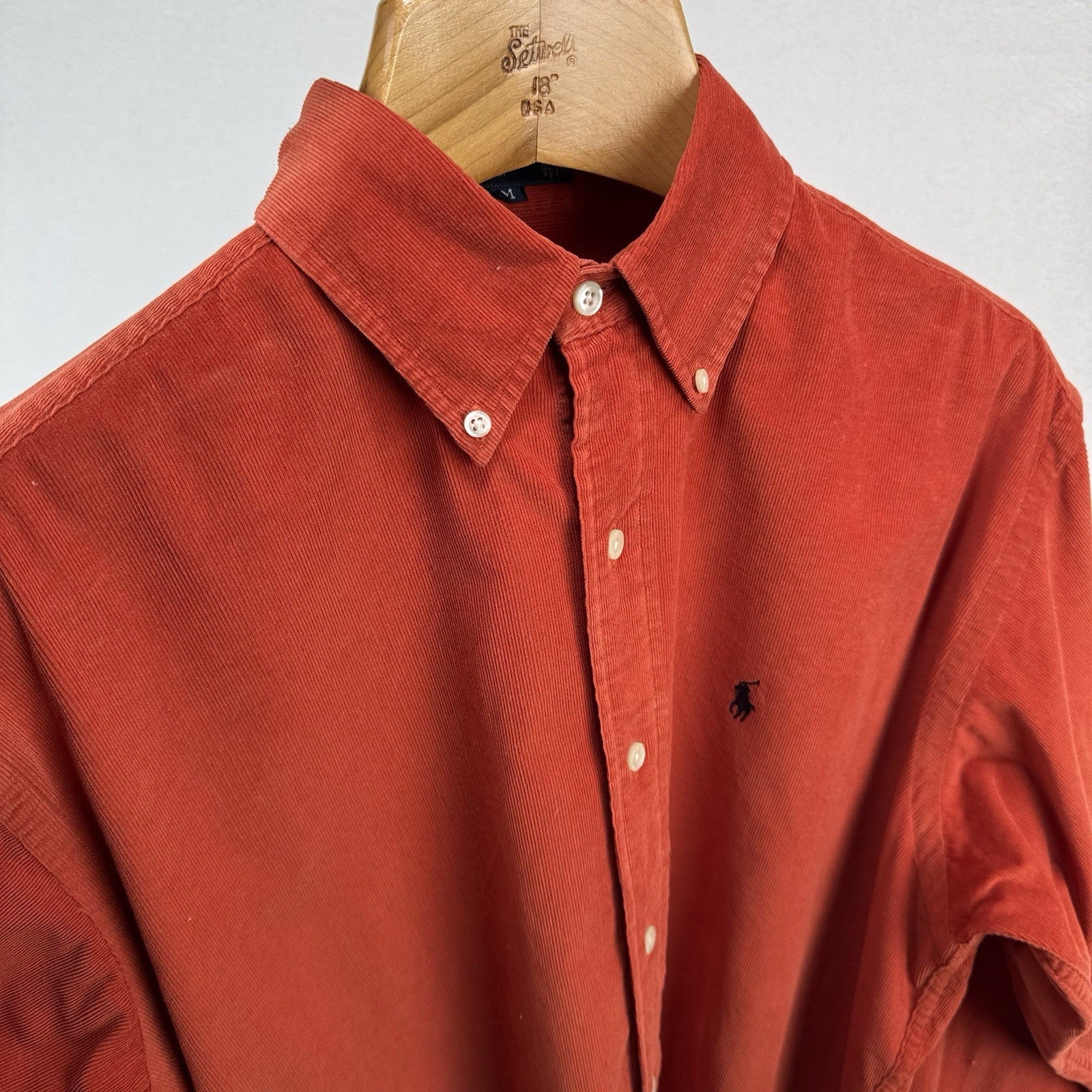 Ralph Lauren Blaire Button Down Corduroy Shirt Red Burnt Orange Men’s Medium