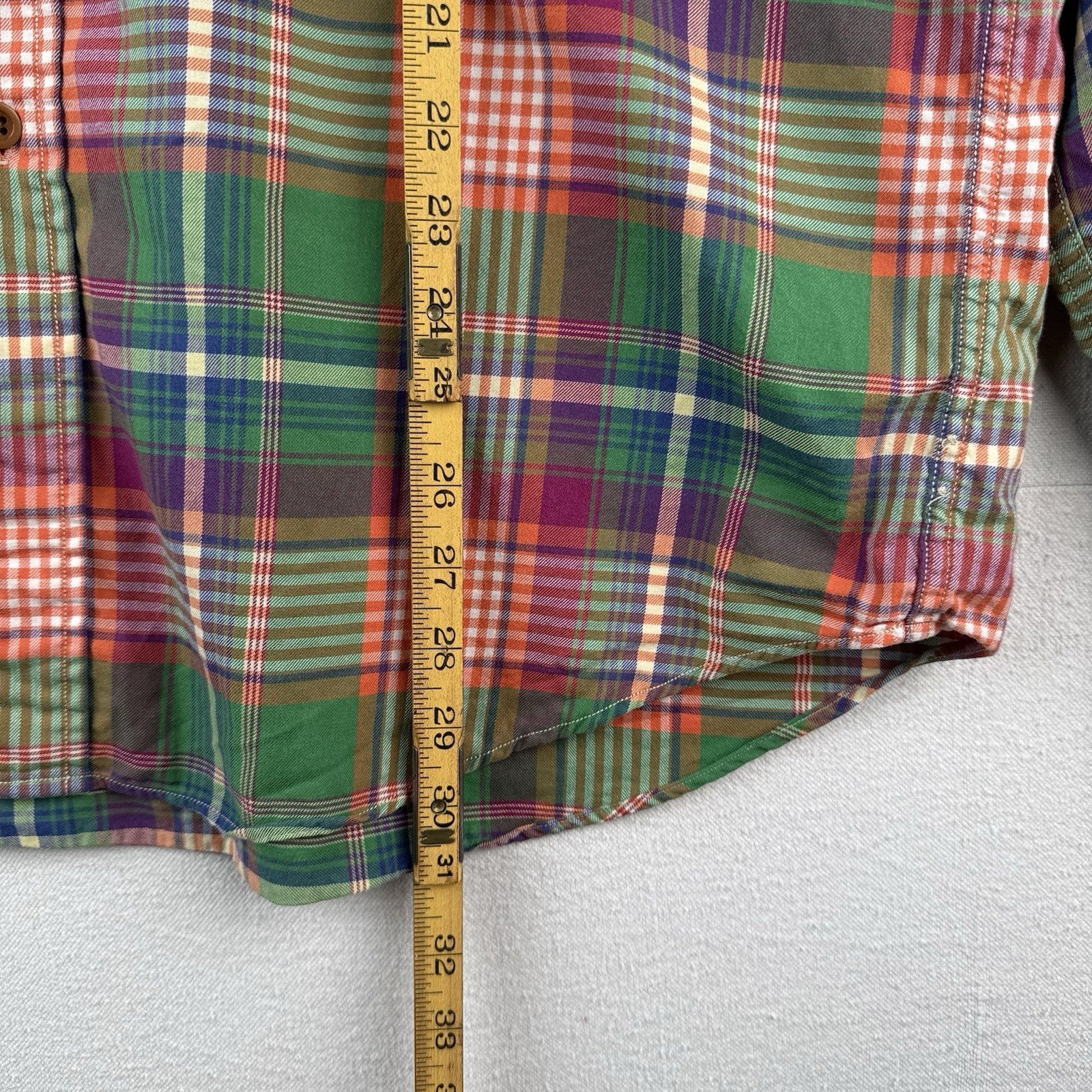 Vintage Polo Ralph Lauren Men’s XL Madras Button Down Shirt Green Orange Safari
