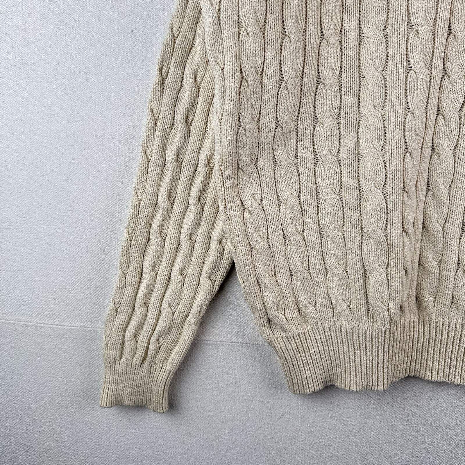 Vintage Polo Ralph Lauren Mens XL Cream Collared Cable Knit Sweater Pima Cotton