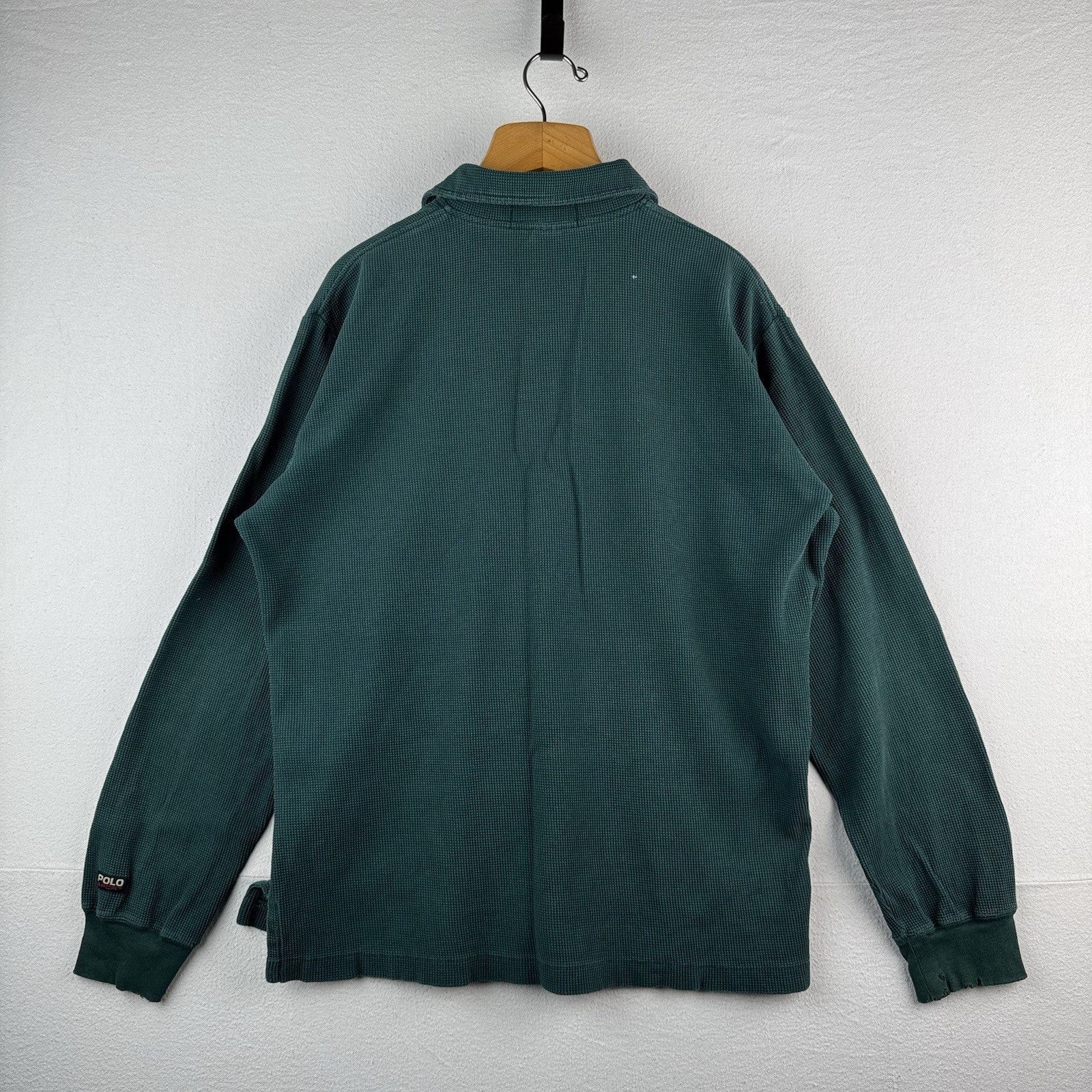 Vtg Polo Sport Ralph Lauren Men’s XL Green Waffle Knit Shirt LS *Distressed