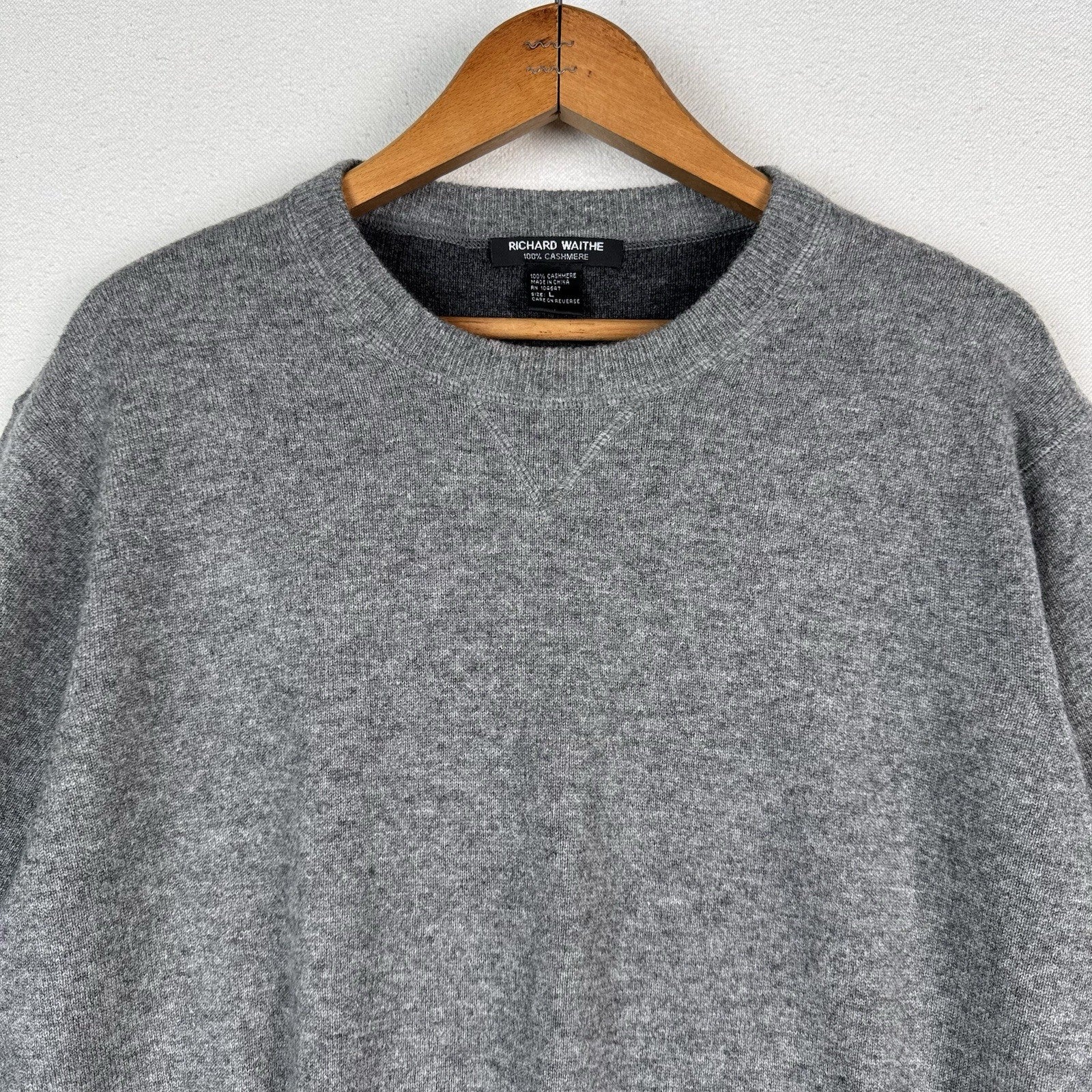 Richard Waithe Sweater Cashmere Crewneck Long Sleeve Gray Men's Size Large