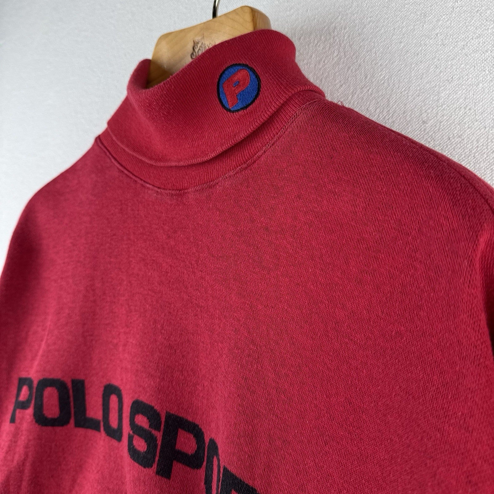 90s Vtg Ralph Lauren Polo Sport Red Turtleneck Spellout Sweater Mens XL Made USA
