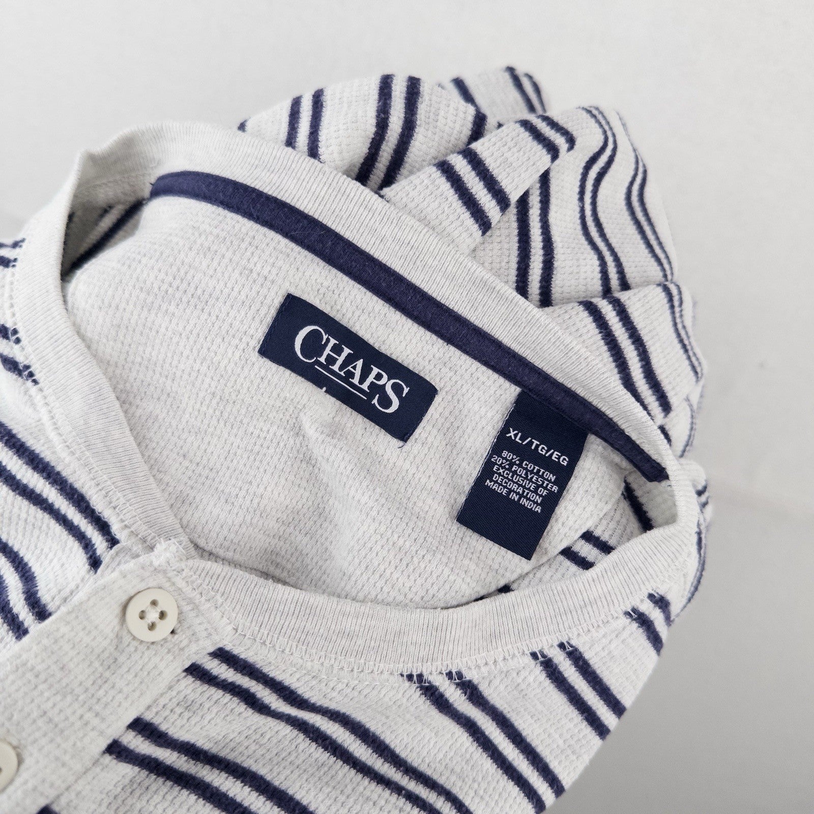 Chaps Ralph Lauren Men’s XL Gray Blue Stripe Henley Shirt Long Sleeve *Pinhole