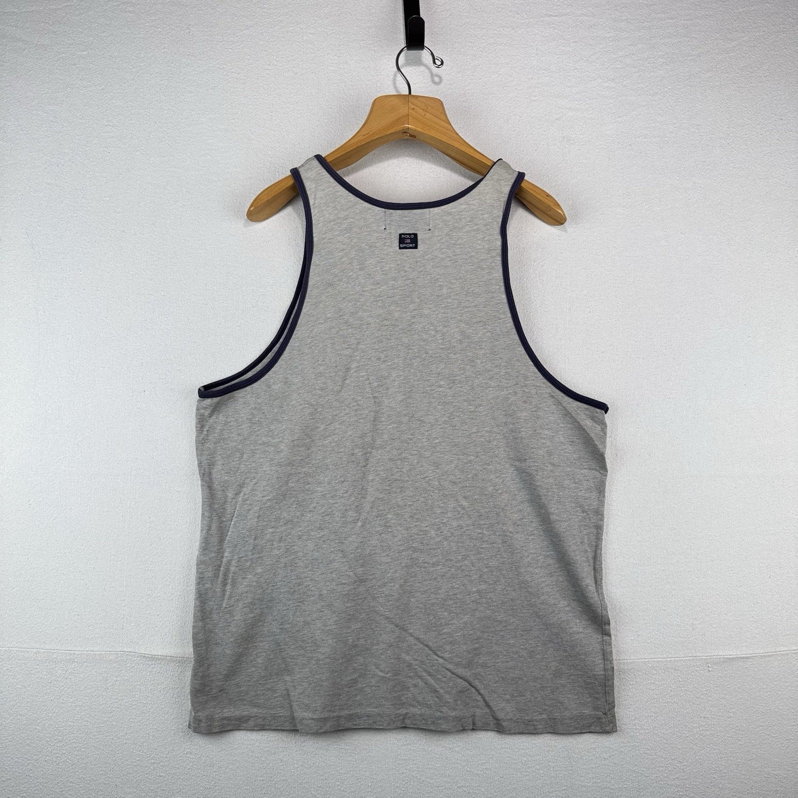 90’s Vtg Polo Sport Ralph Lauren P Stripe Ringer Tank Top Shirt Men’s Large Gray