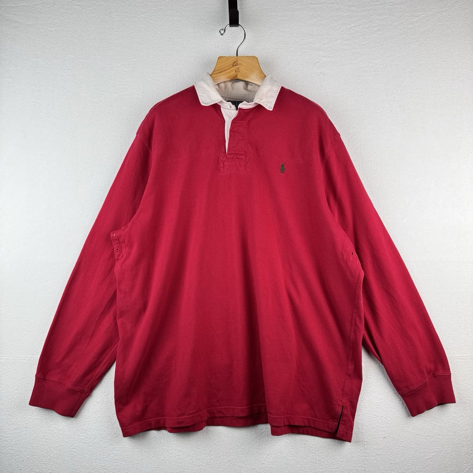 90’s Vintage Polo Ralph Lauren Rugby Men’s 2XL Red Green Pony Quilted Shoulders