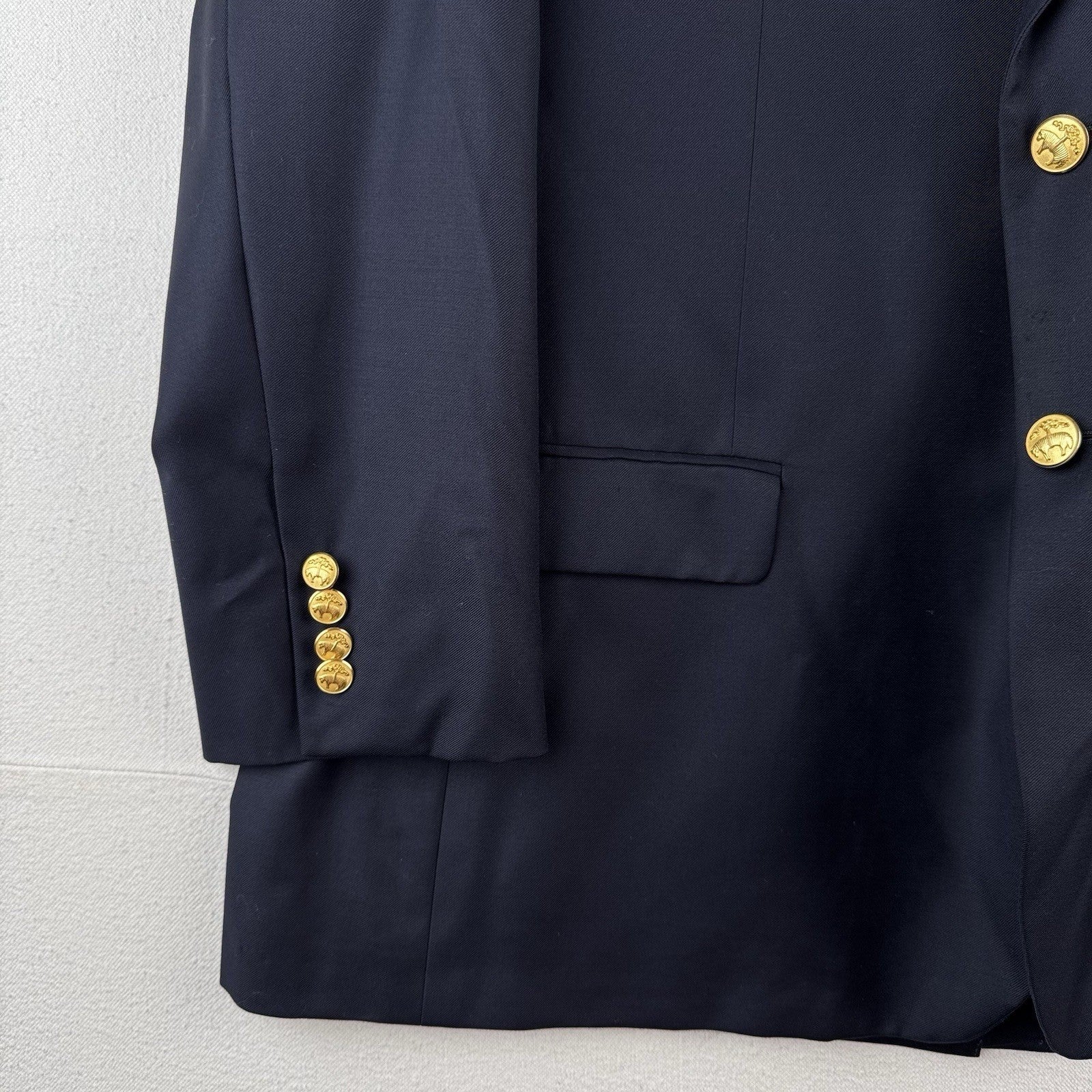 Brooks Brothers Navy Blazer Super 110 Wool Gold Buttons 46SH Sport Coat USA Made