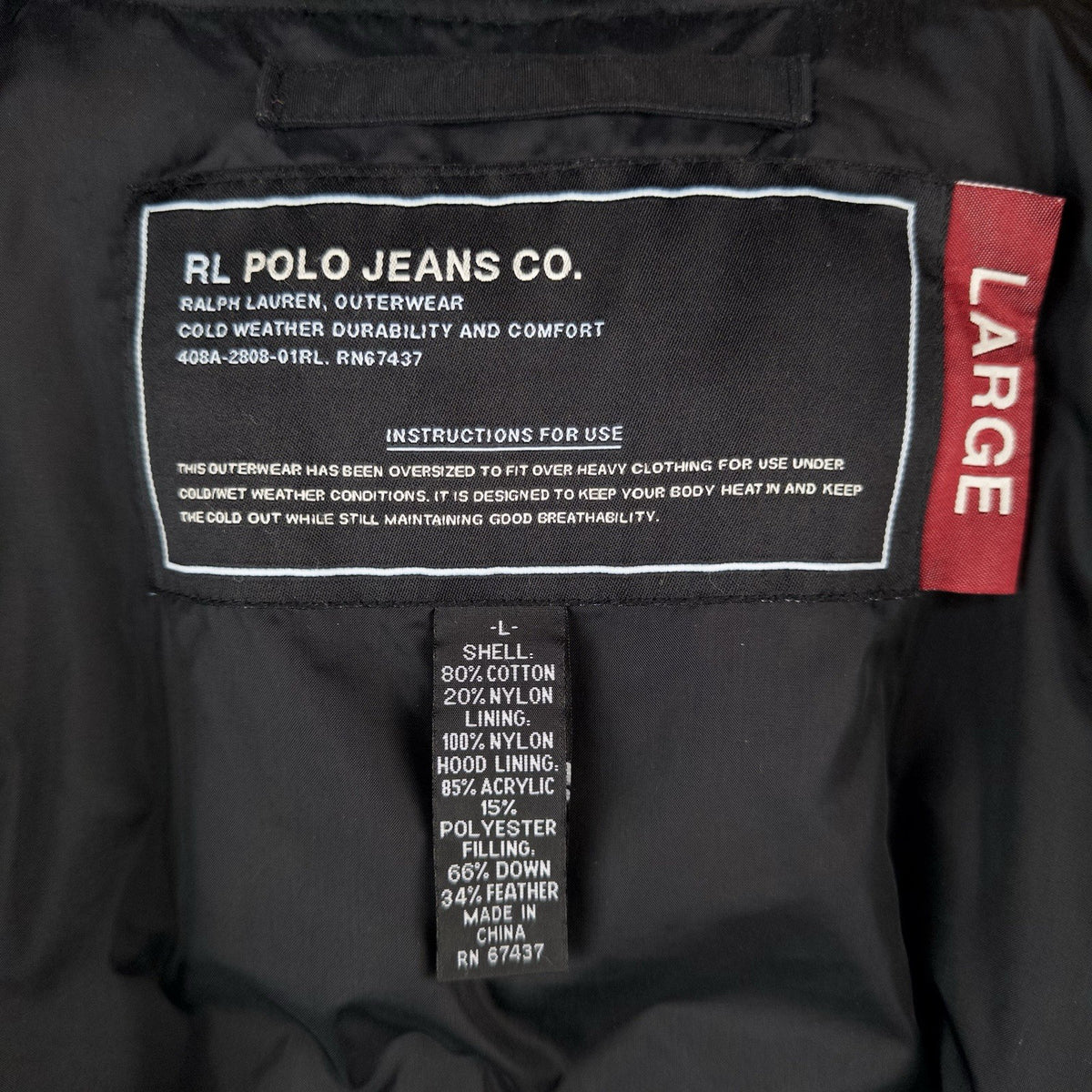 90’s Vtg Ralph Lauren Polo Jeans Co Goose Down Parka Black Hooded Men’s Large