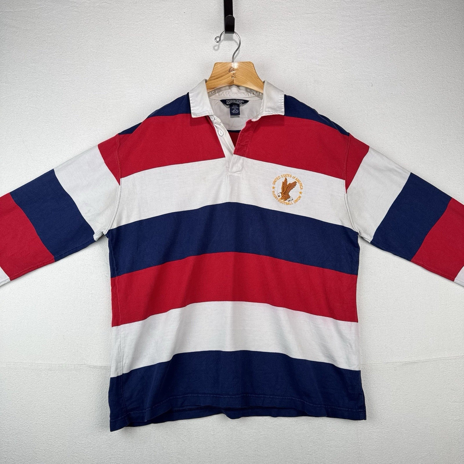 90’s Vtg Lands End USA Rugby Football Union Stripe Shirt Mens XL Made USA *Read